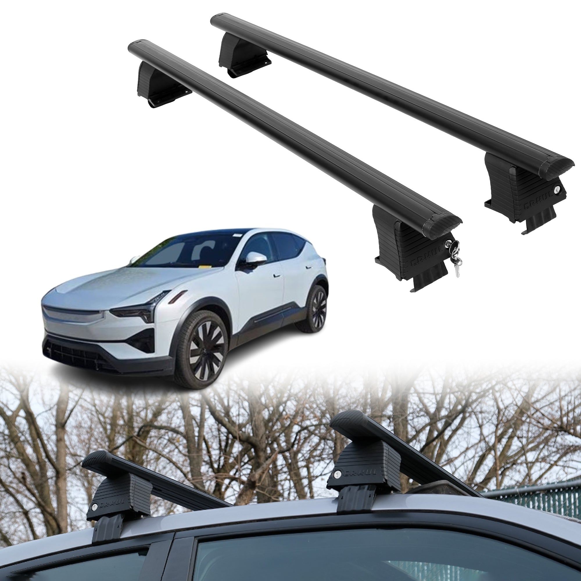 Roof Rack Crossbars for Polestar 3 2024-2025 Fits Naked Roof - Black