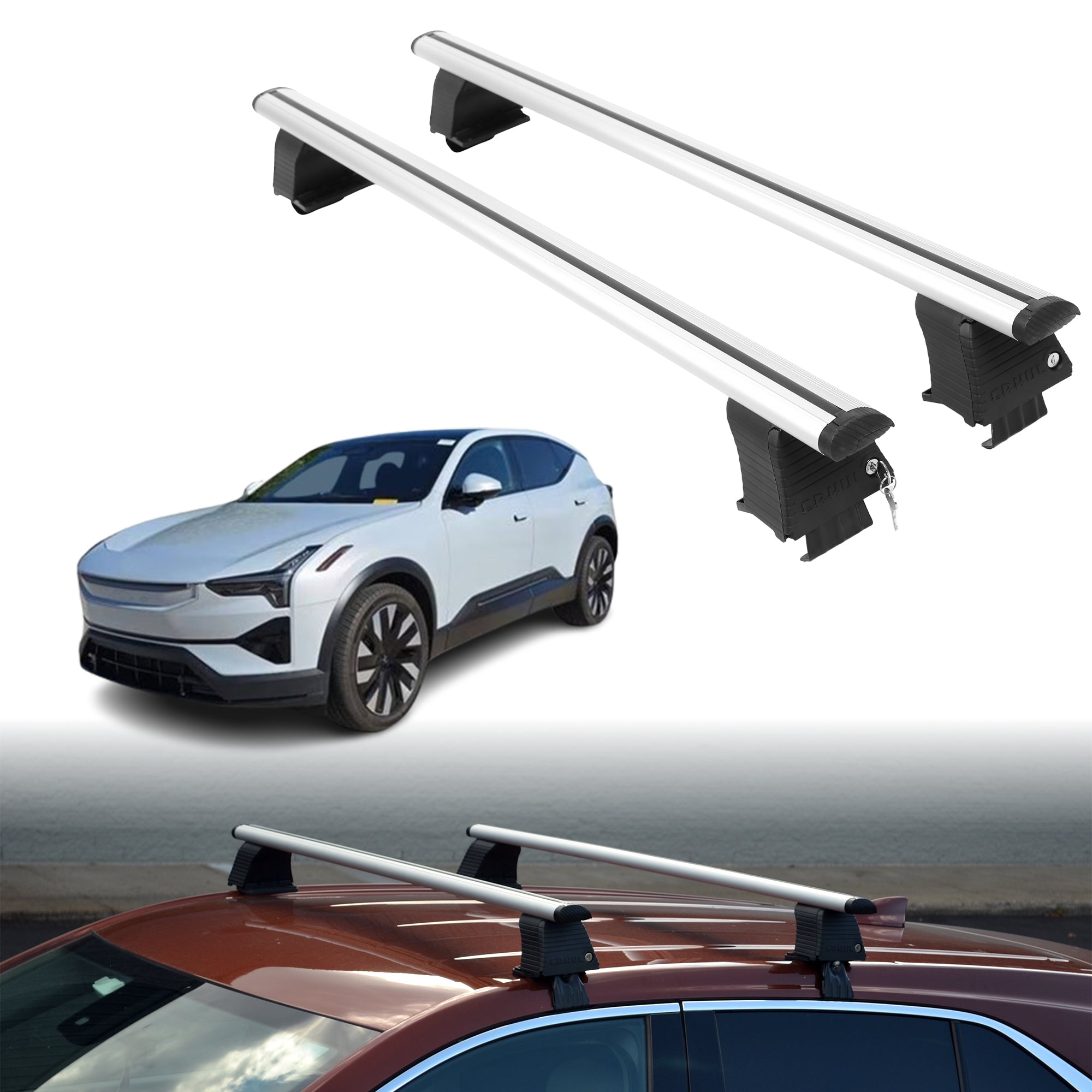 Roof Rack Crossbars for Polestar 3 2024-2025 Fits Naked Roof - Silver