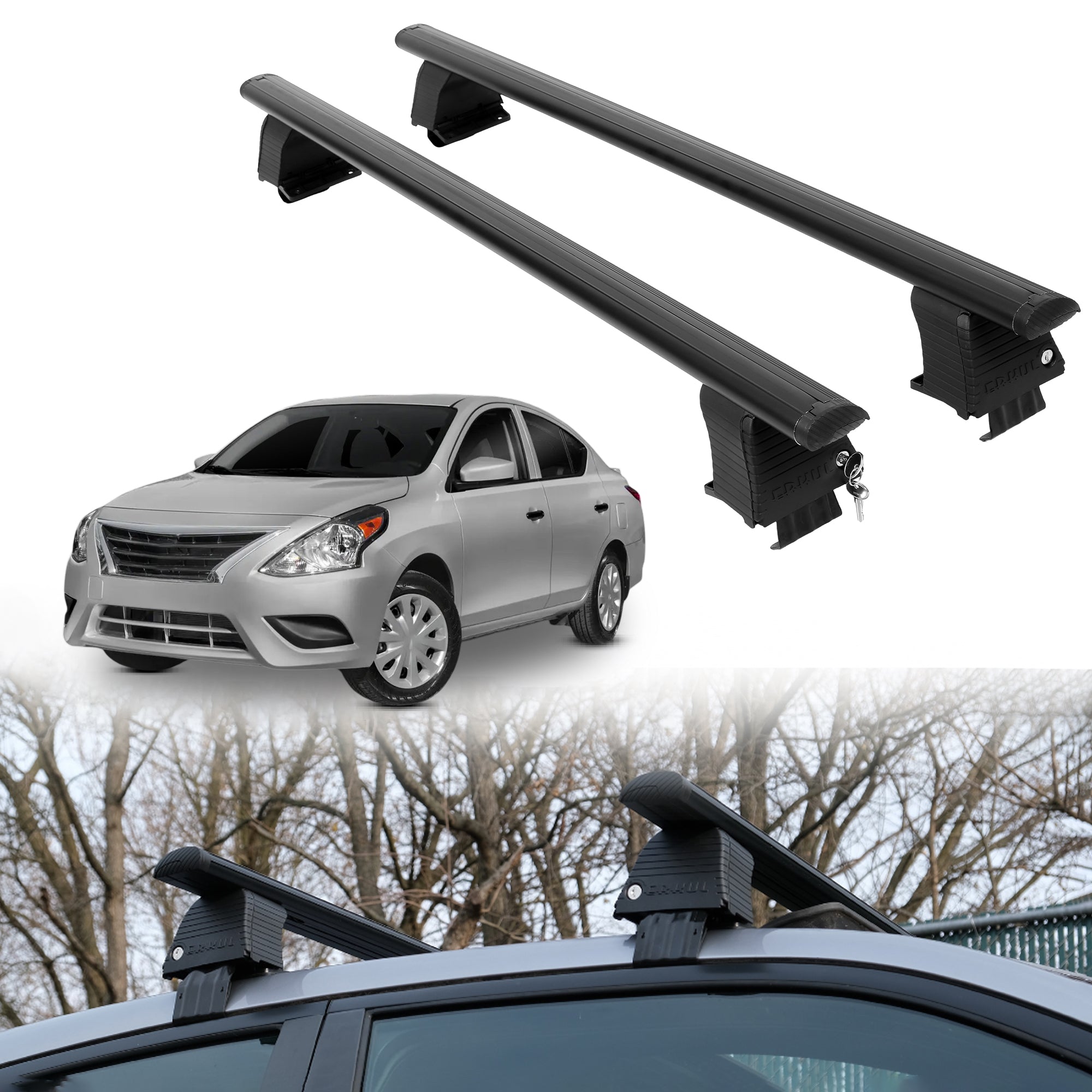 Roof Rack Crossbars for Nissan Versa 2012-2019 Fits Naked Roof - Black