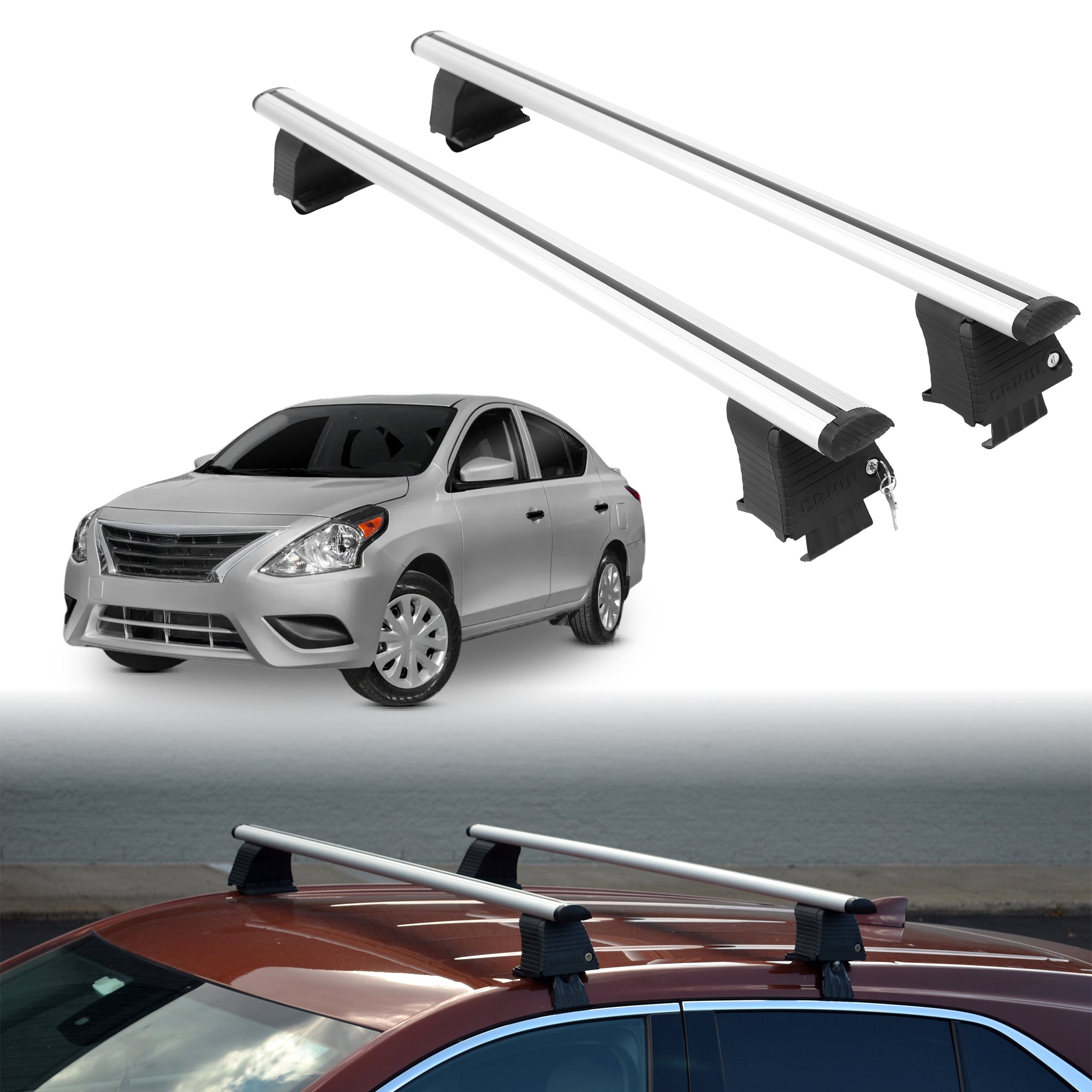 Roof Rack Crossbars for Nissan Versa 2012-2019 Fits Naked Roof - Silver