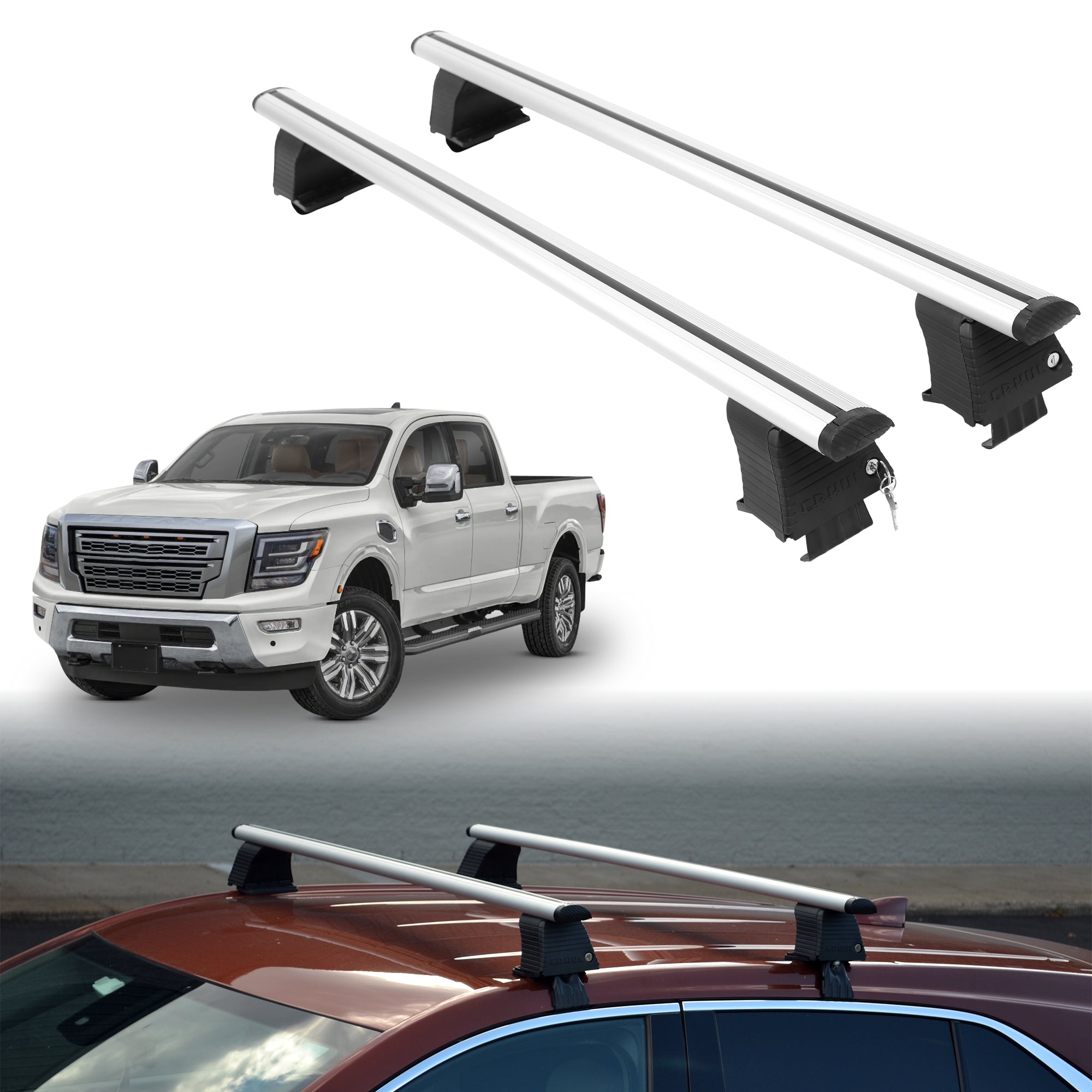 Roof Rack Crossbars for Nissan Titan XD 2016-2024 Fits Naked Roof - Silver
