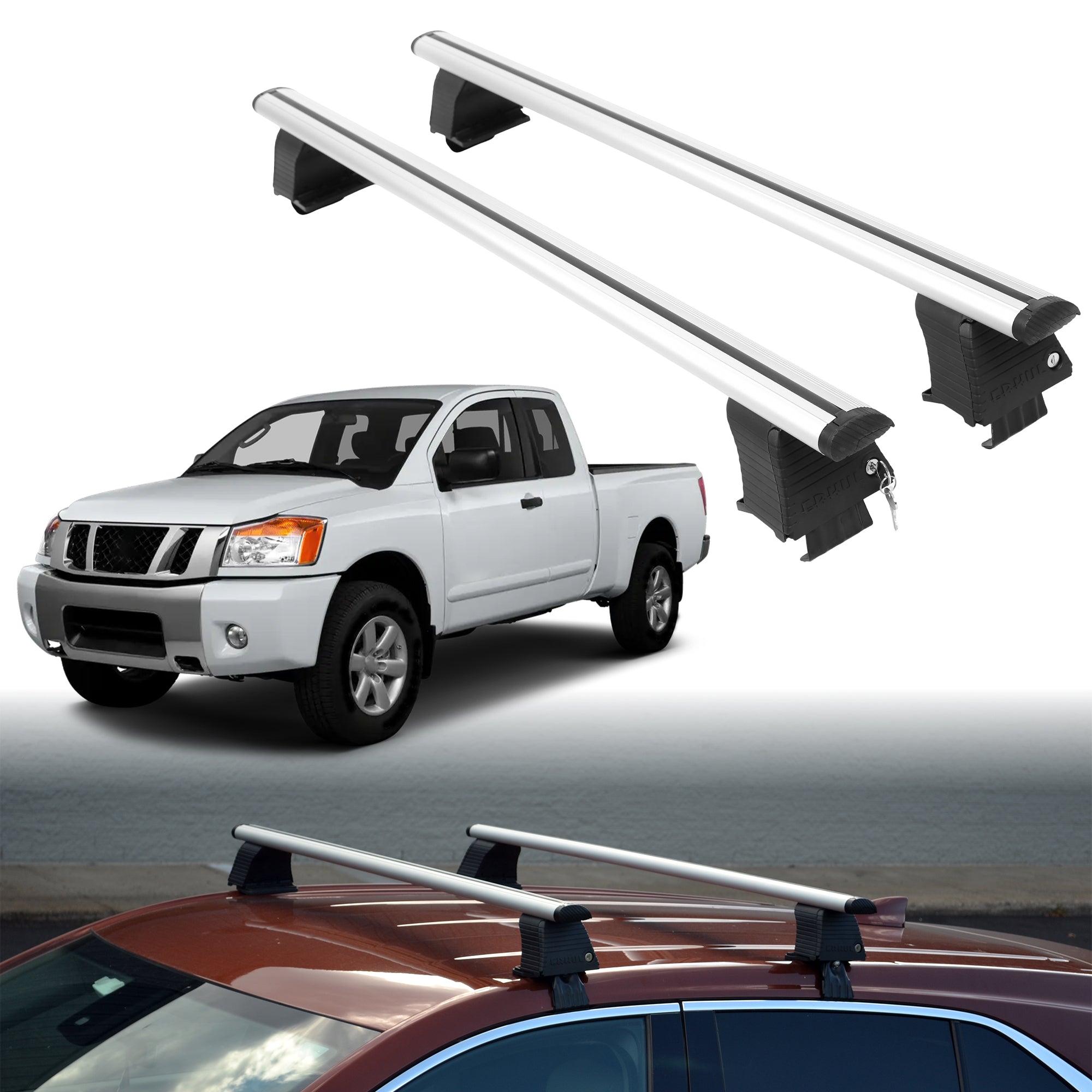 Roof Rack Crossbars for Nissan Titan 2004-2015 Fits Naked Roof - Silver