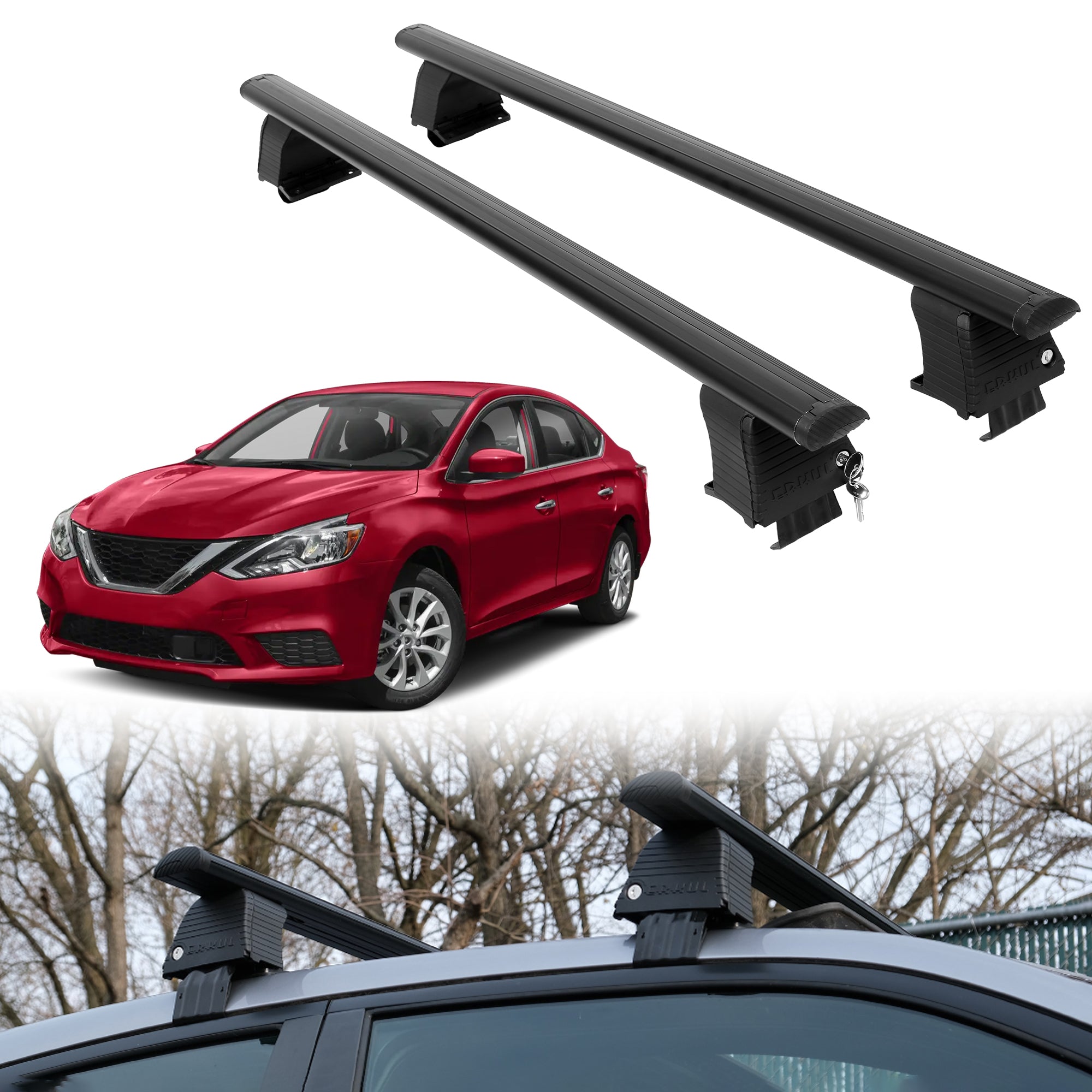 Roof Rack Crossbars for Nissan Sentra 2013-2019 Fits Naked Roof - Black