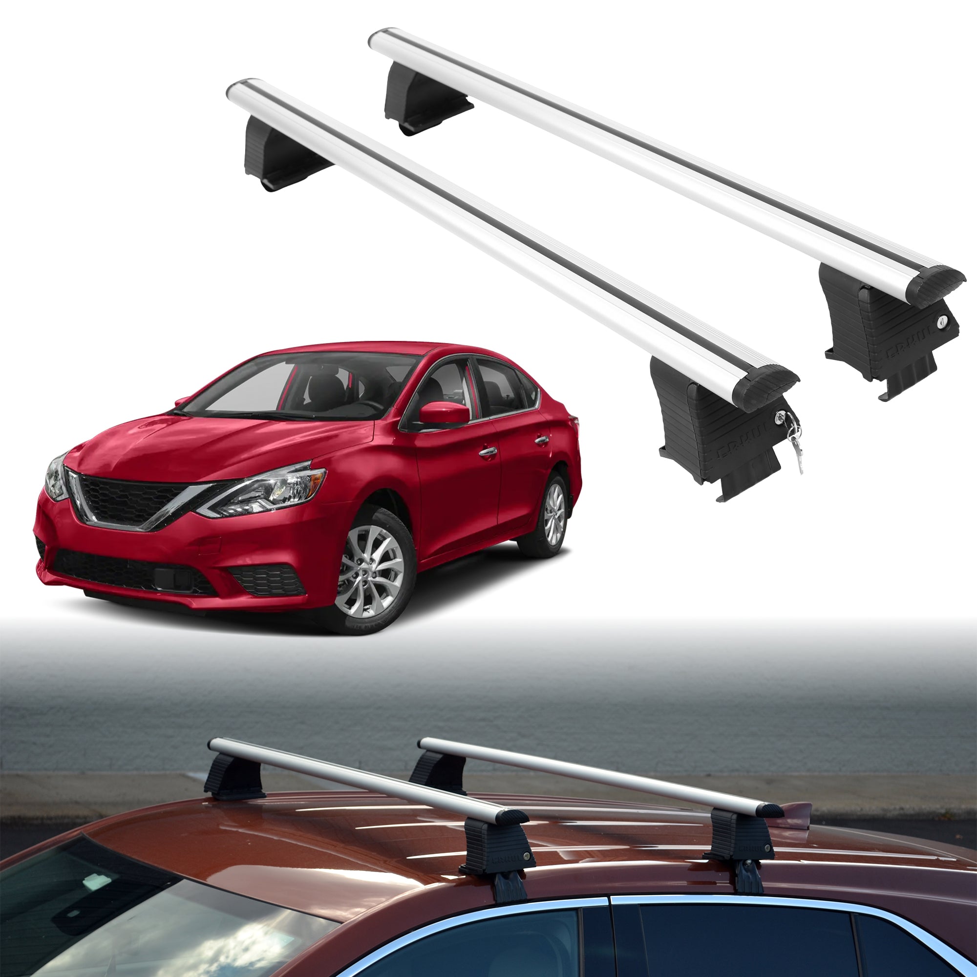 Roof Rack Crossbars for Nissan Sentra 2013-2019 Fits Naked Roof - Silver