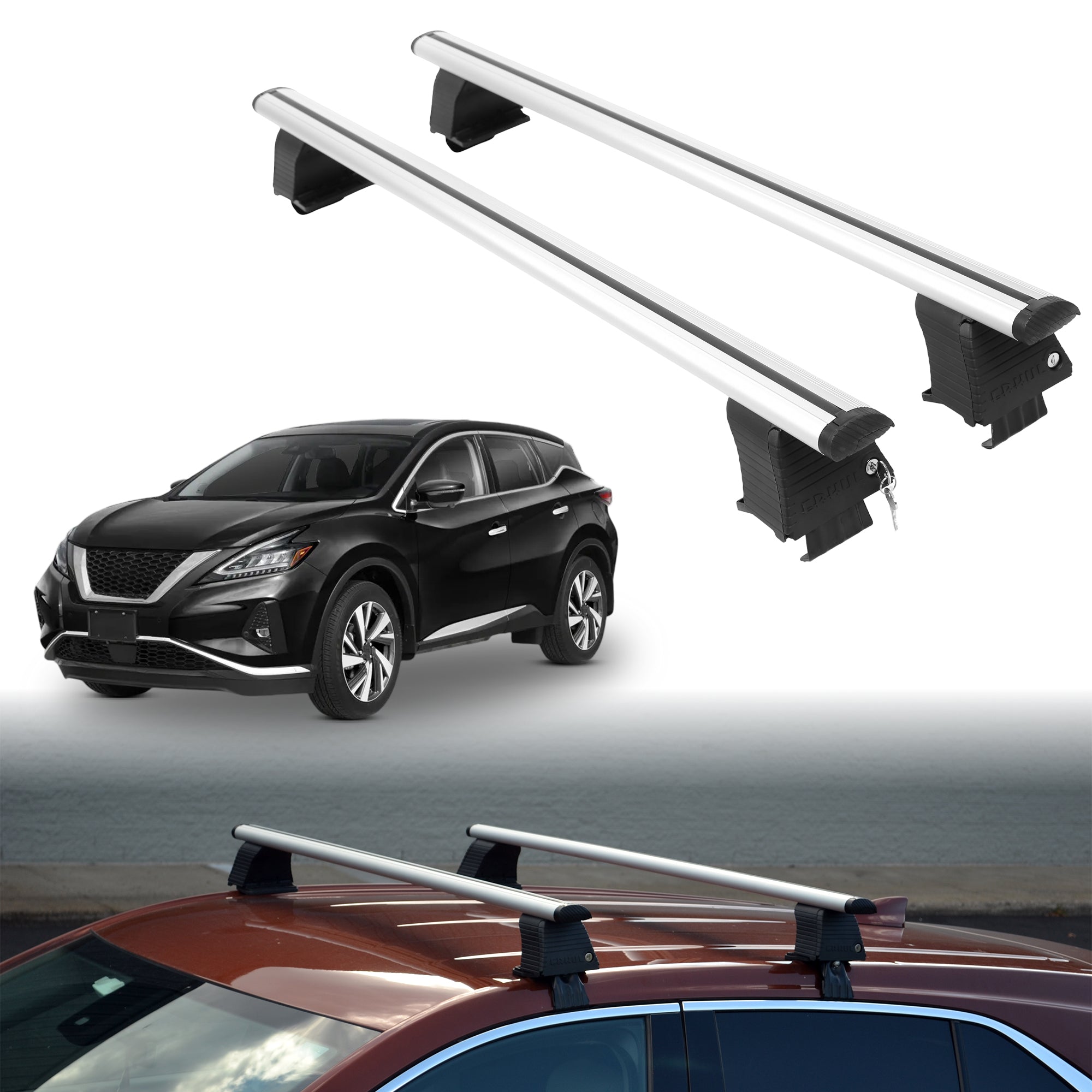 Roof Rack Crossbars for Nissan Murano 2015-2024 Fits Naked Roof - Silver
