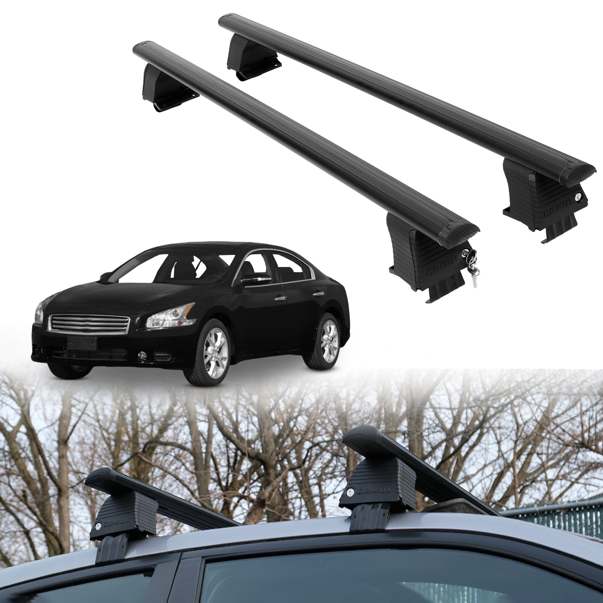 Roof Rack Crossbars for Nissan Maxima 2009-2014 Fits Naked Roof - Black