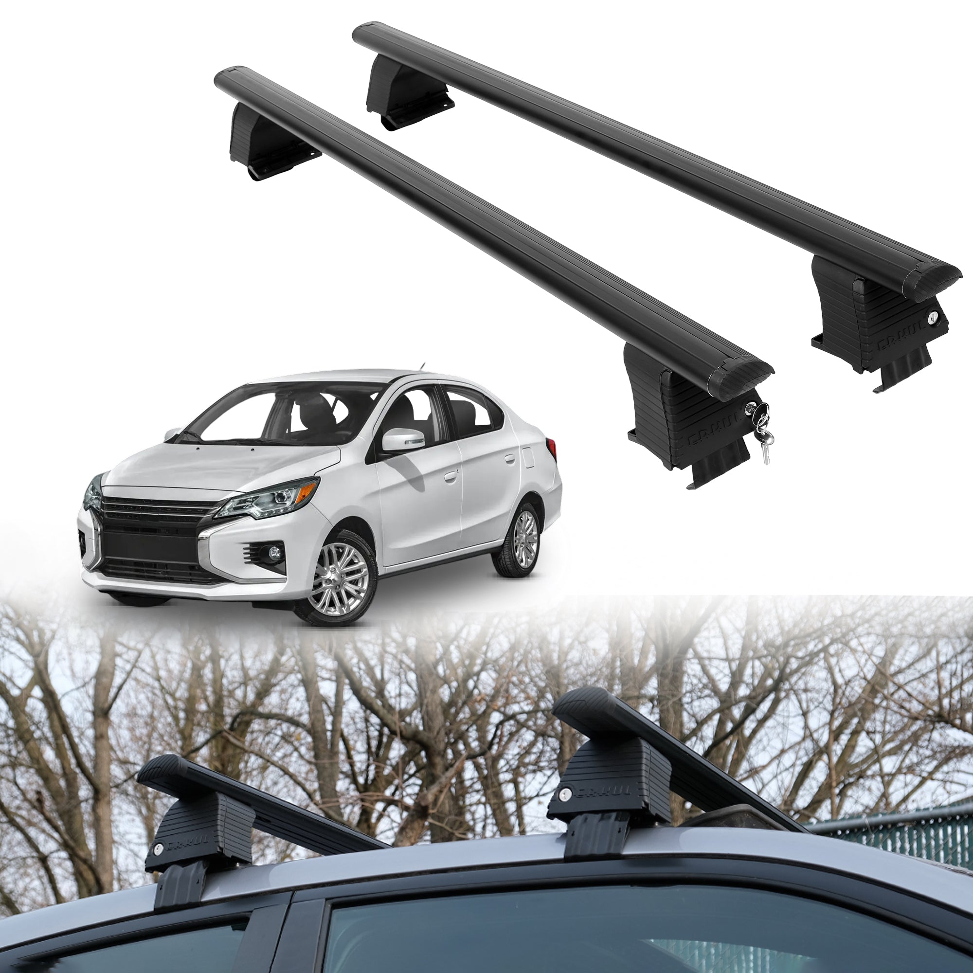 Roof Rack Crossbars for Mitsubishi Mirage G4 2013-2024 - Black