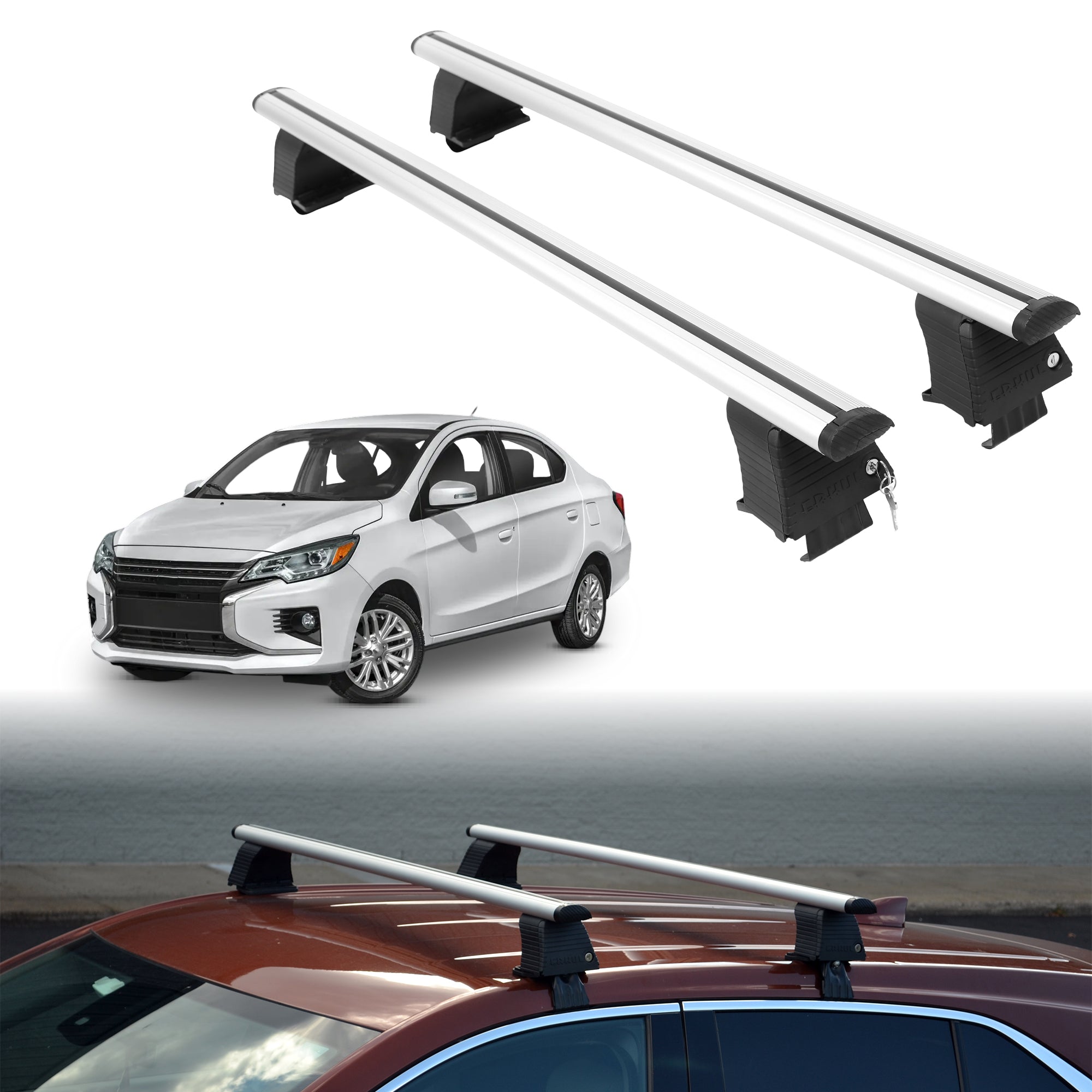 Roof Rack Crossbars for Mitsubishi Mirage G4 2013-2024 - Silver