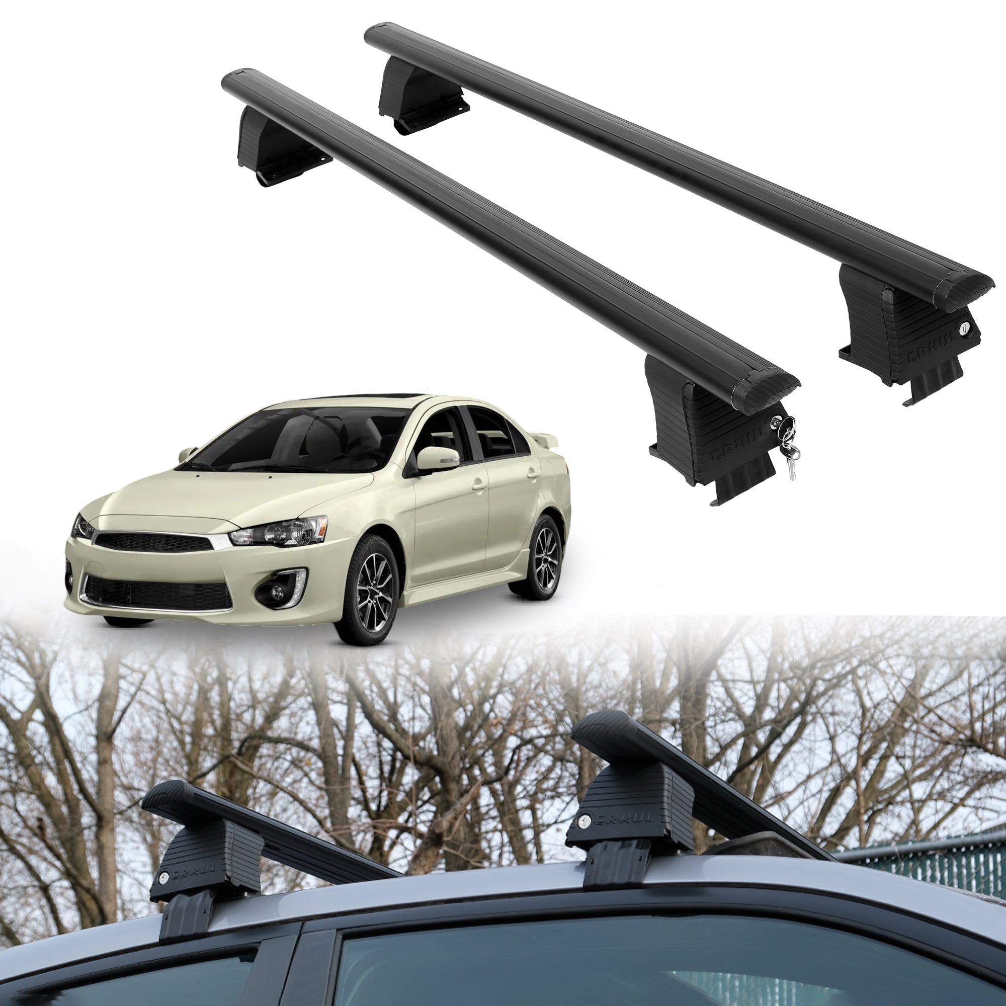 Roof Rack Crossbars for Mitsubishi Lancer 2008-2017 - Black