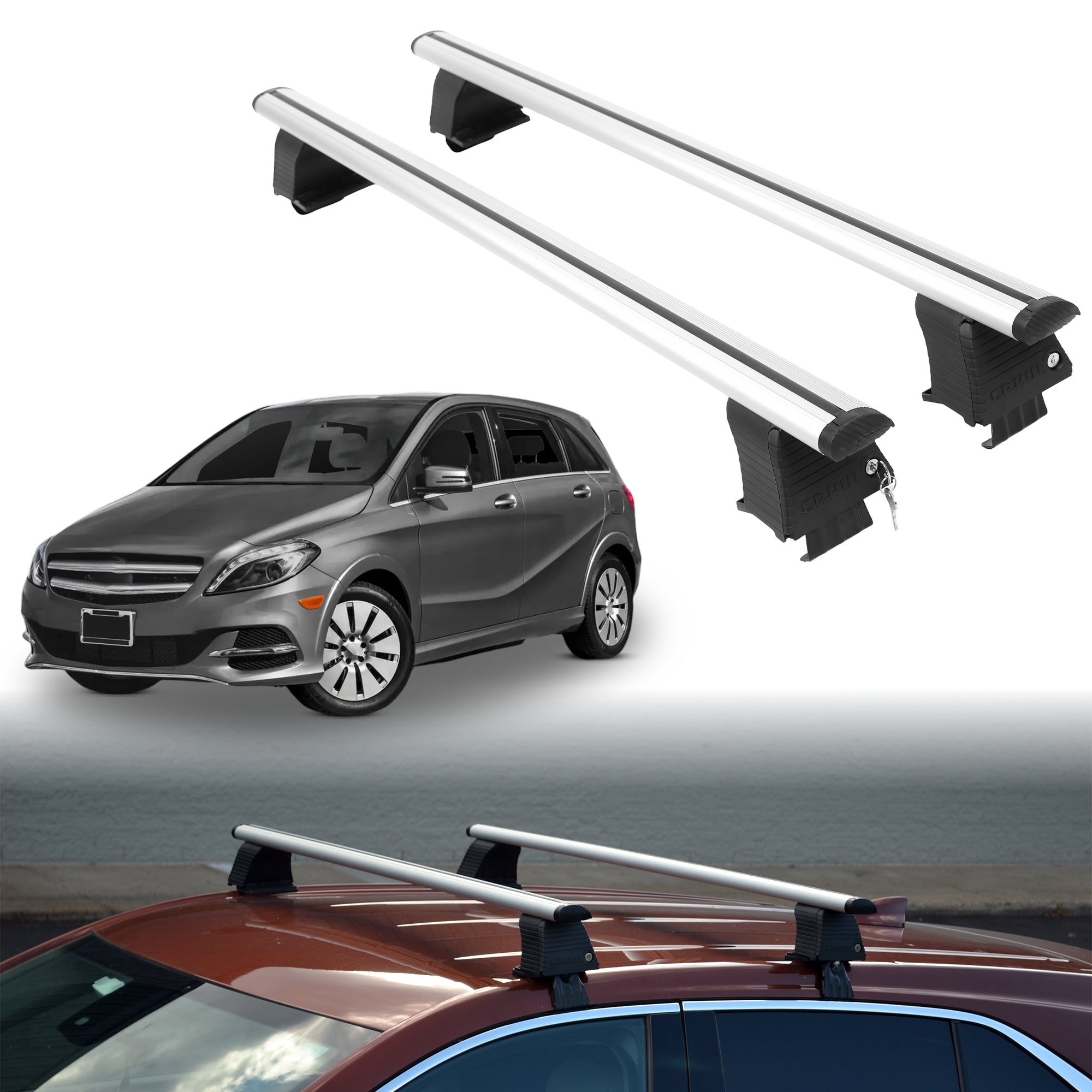 Roof Rack Bars for Mercedes-Benz B-Class Electric Drive 2014-2015 - Silver