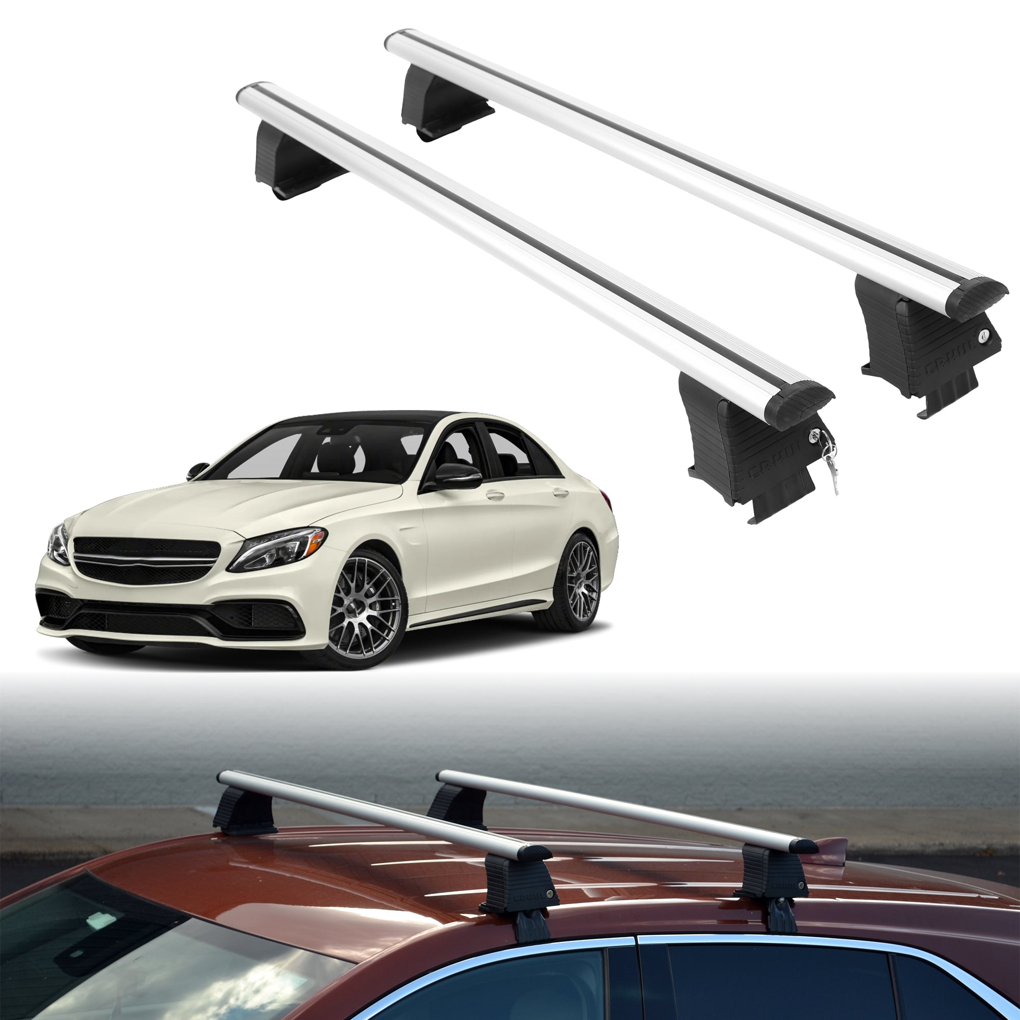Roof Rack Crossbars for Mercedes-Benz AMG C 2016 Fits Naked Roof - Silver