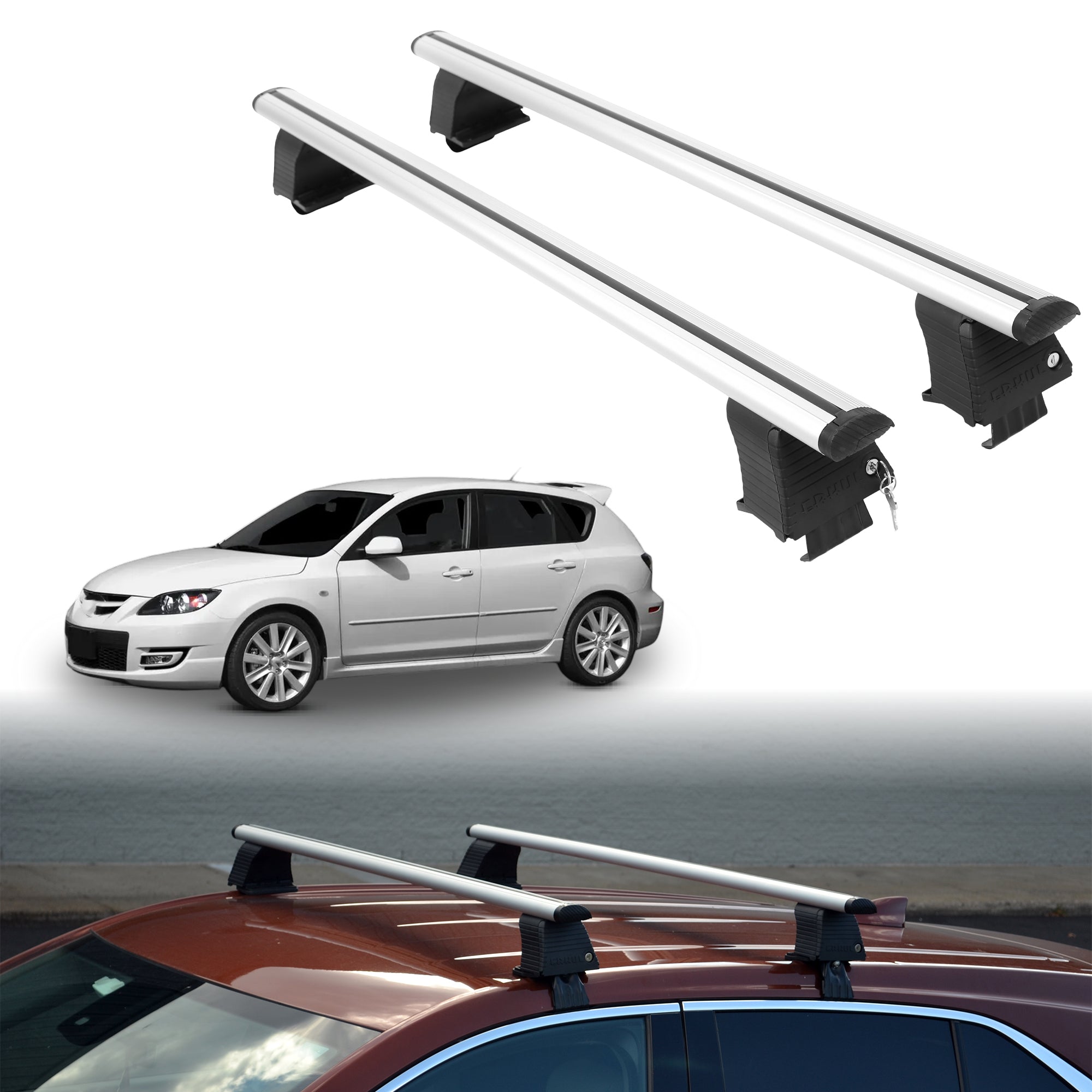 Roof Rack Crossbars for Mazda MazdaSpeed4 2007-2009 - Silver