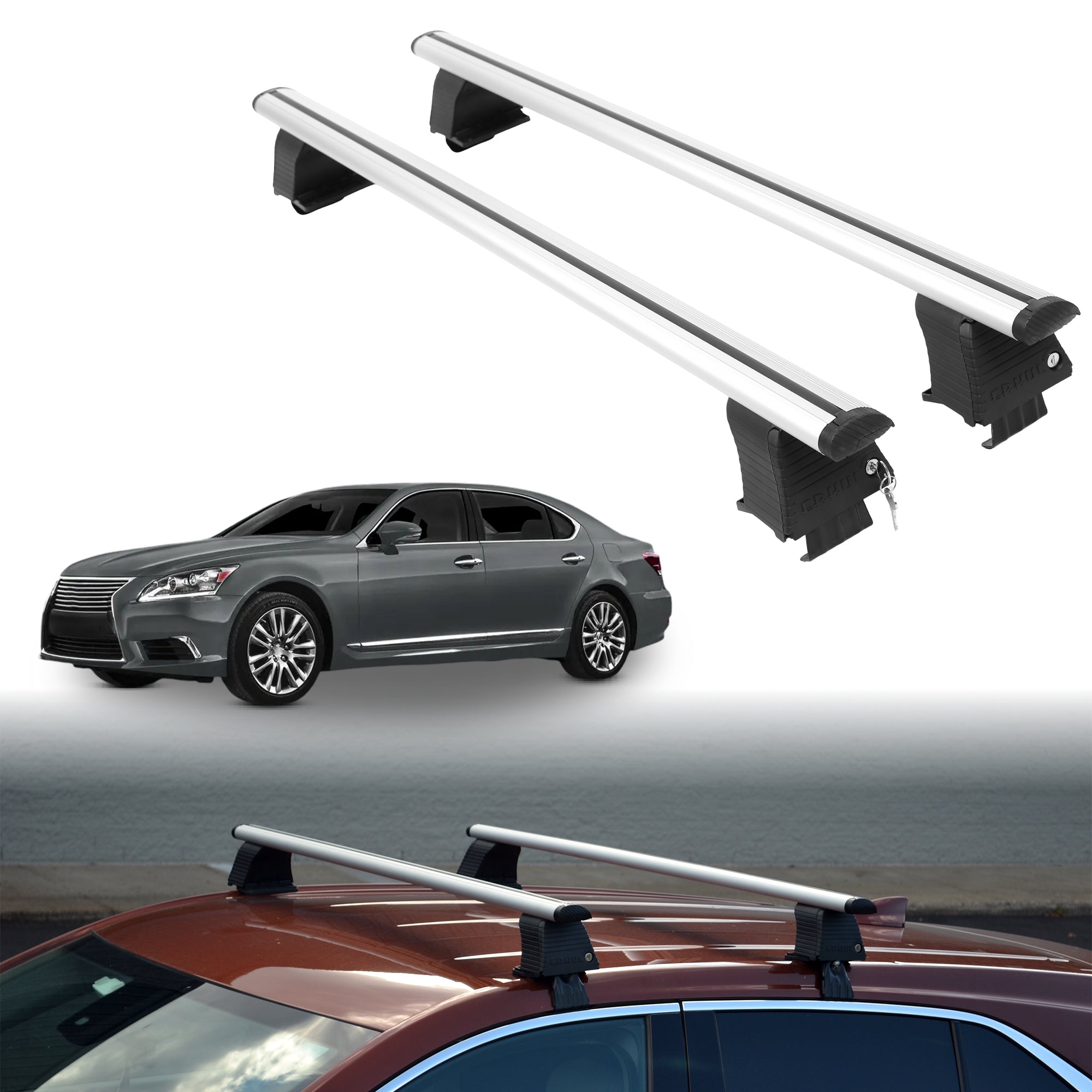 Roof Rack Crossbars for Lexus LS 600h L 2008-2016 Fits Naked Roof - Silver