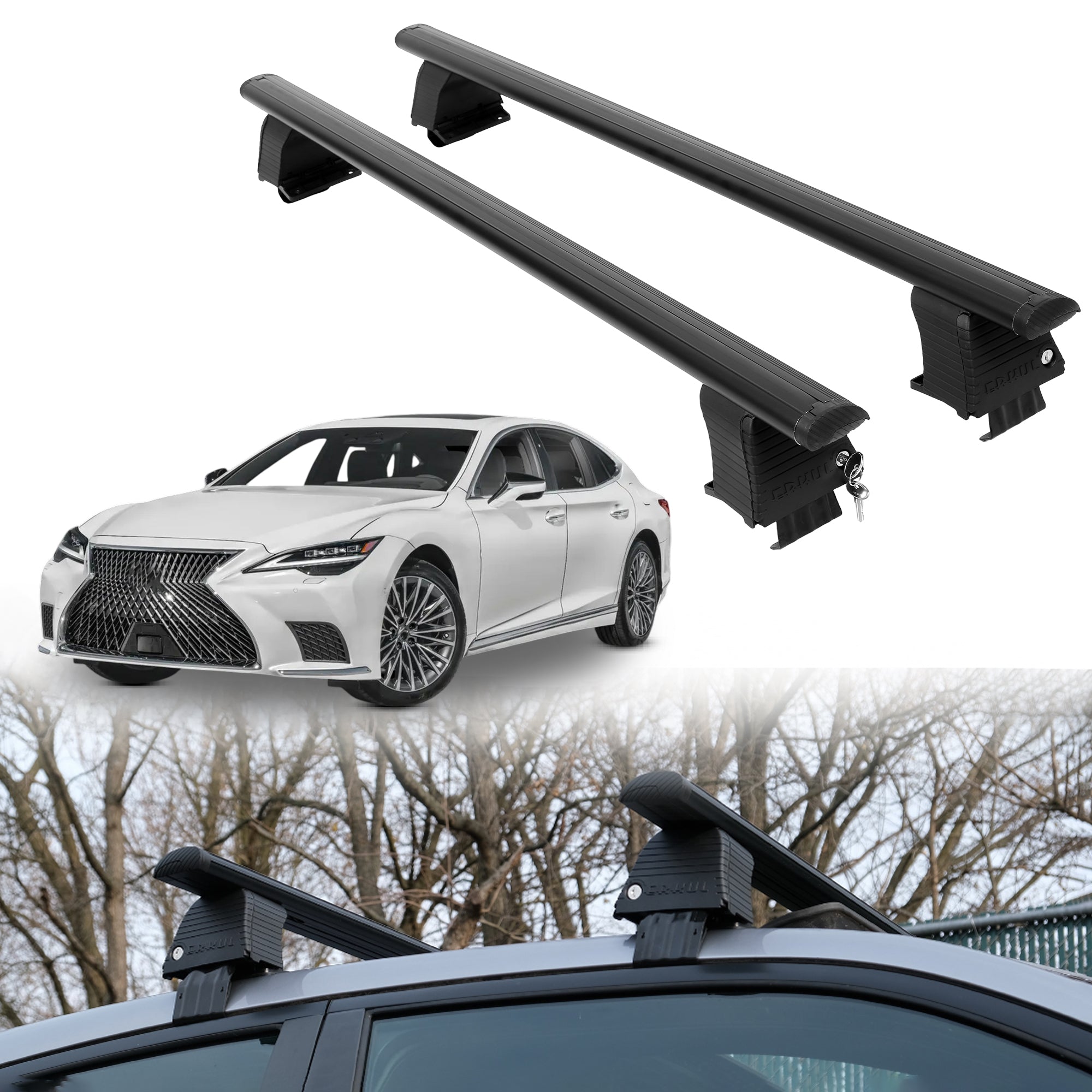 Roof Rack Crossbars for Lexus LS 500h 2018-2025 Fits Naked Roof - Black