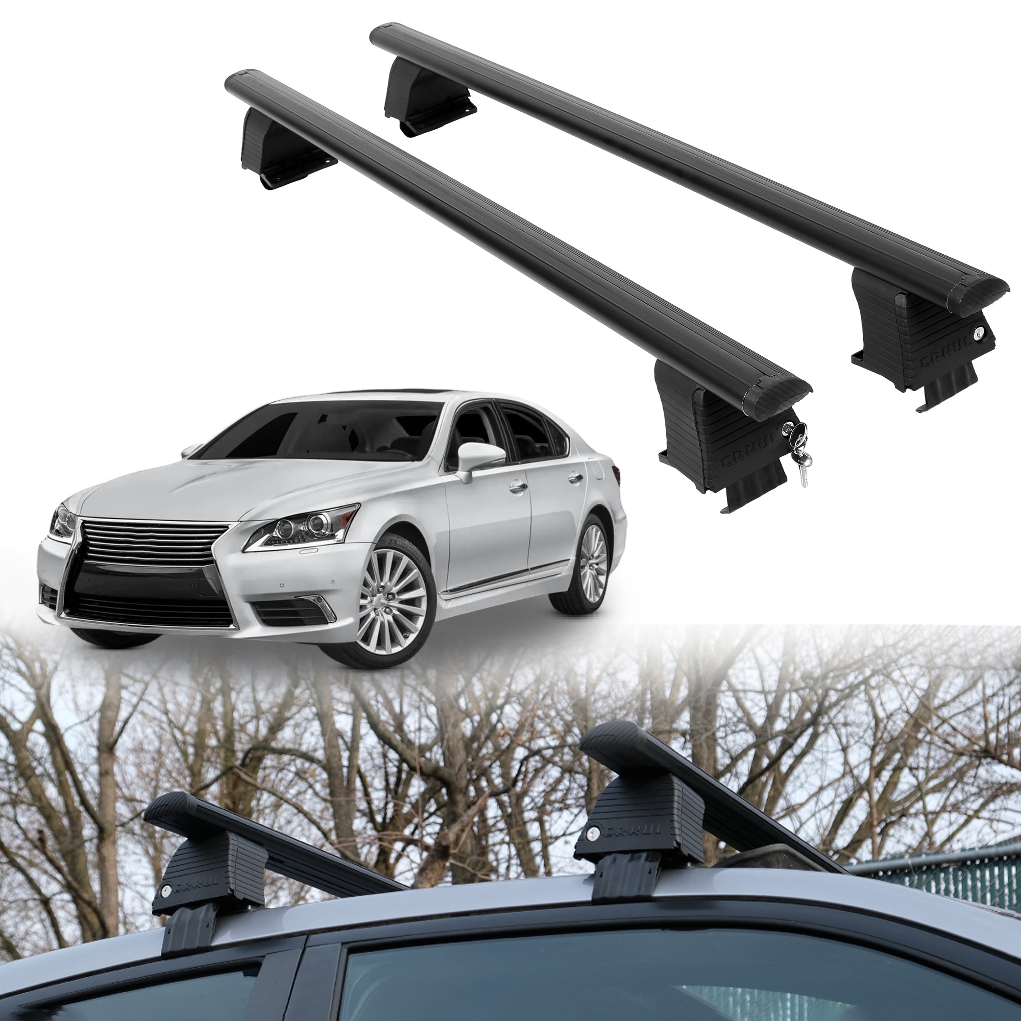 Roof Rack Crossbars for Lexus LS 460 2007-2017 Fits Naked Roof - Black