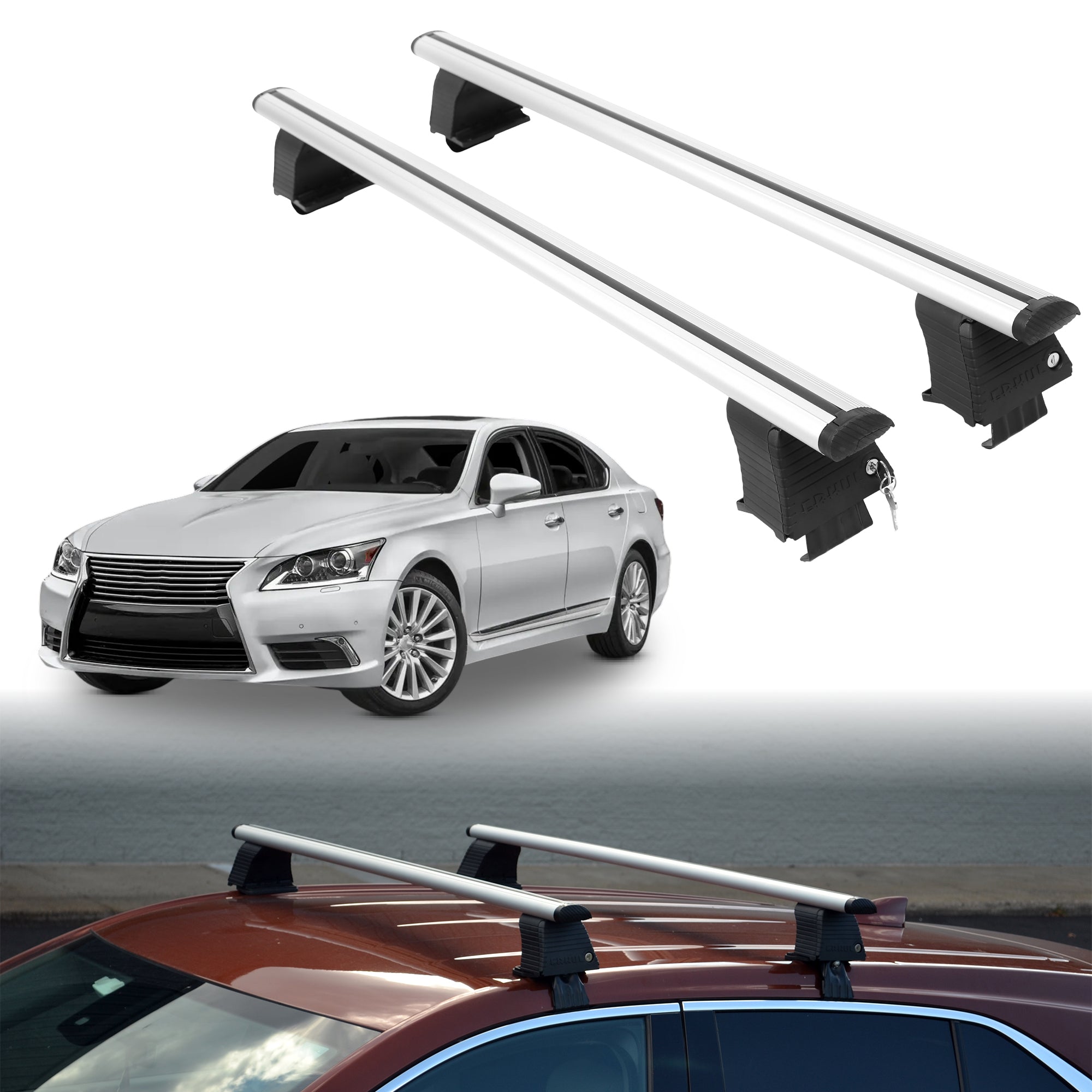 Roof Rack Crossbars for Lexus LS 460 2007-2017 Fits Naked Roof - Silver