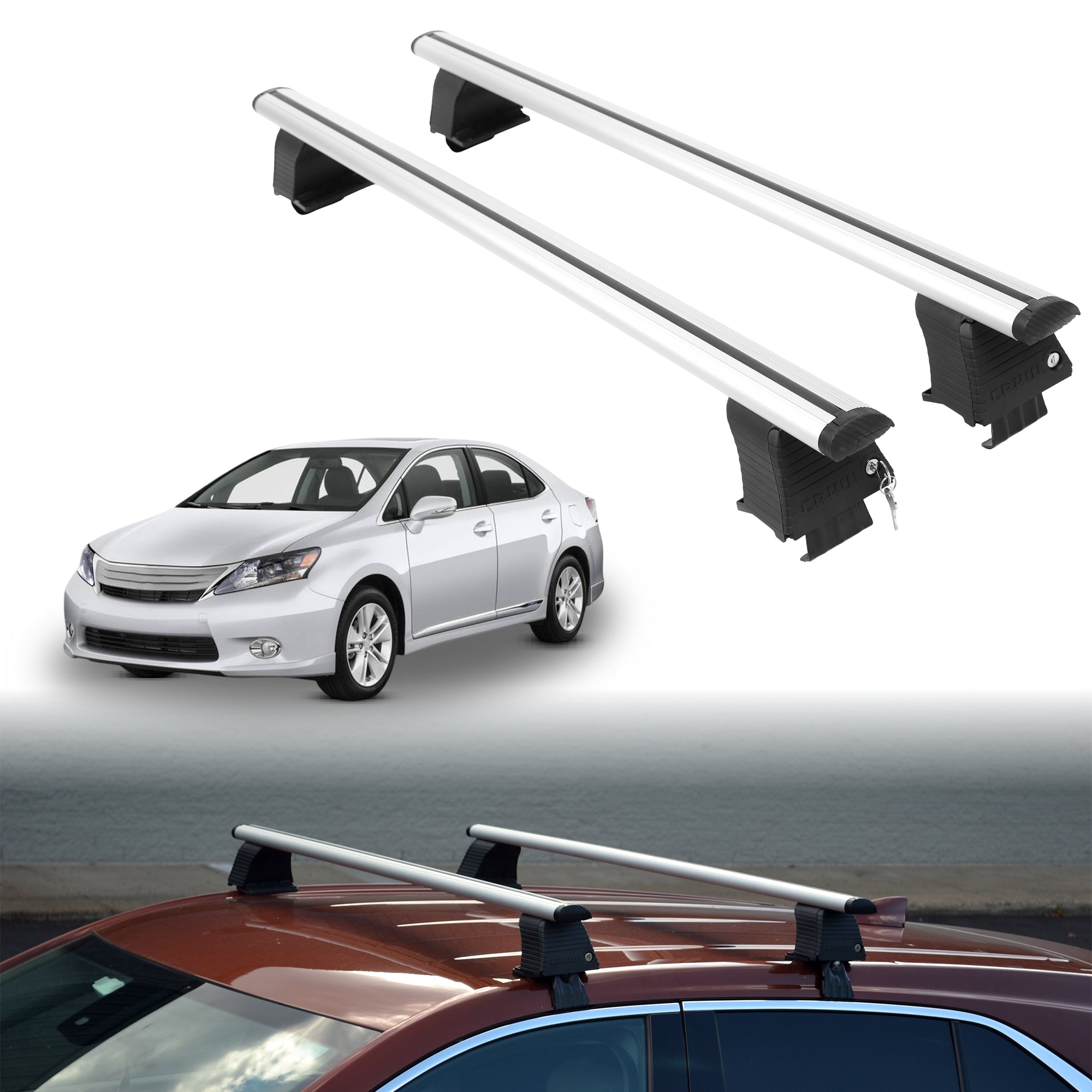 Roof Rack Crossbars for Lexus HS 250h 2010-2012 Fits Naked Roof - Silver