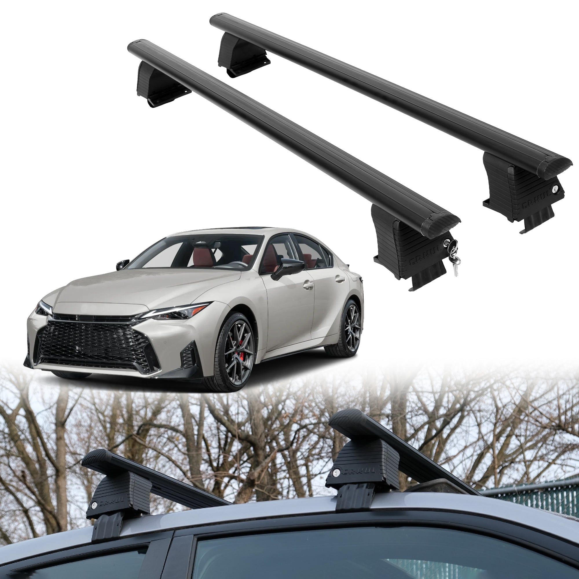 Roof Rack Crossbars for Lexus IS 2021-2026 Fits Naked Roof - Black