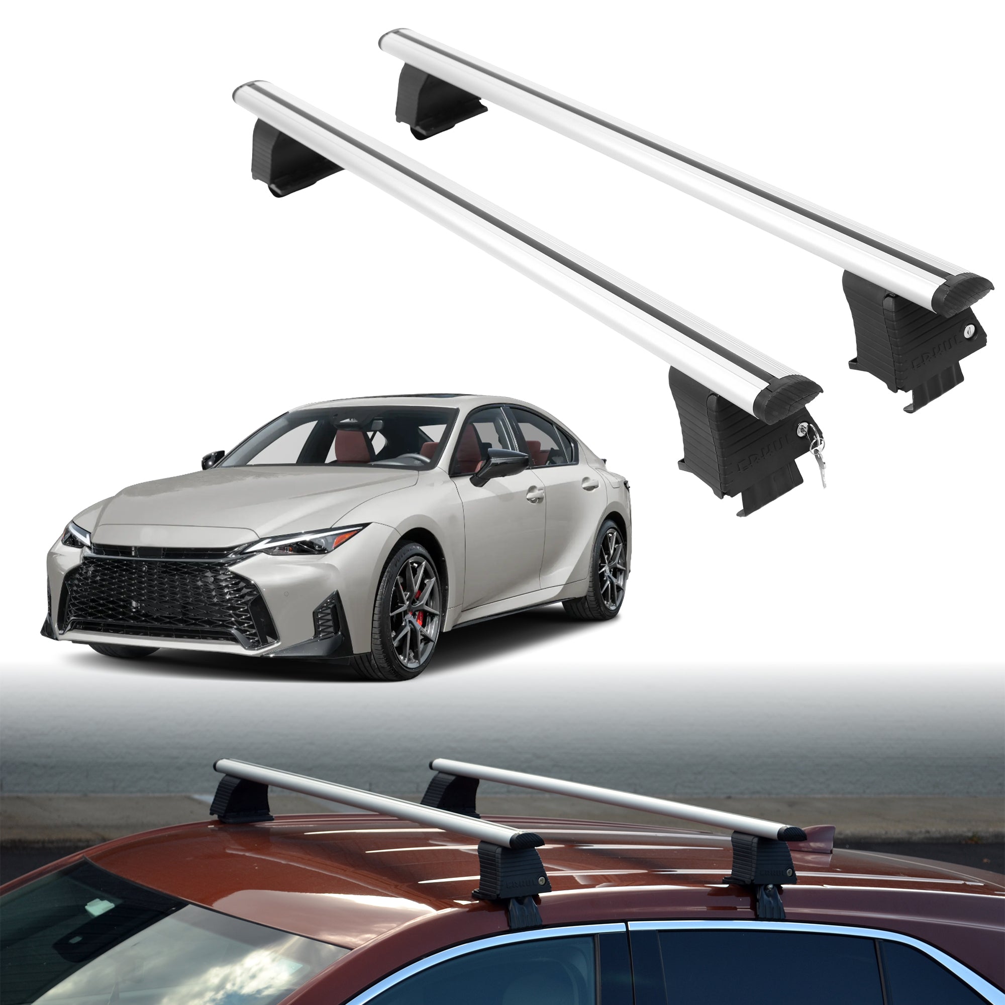 Roof Rack Crossbars for Lexus IS 2021-2026 Fits Naked Roof - Silver