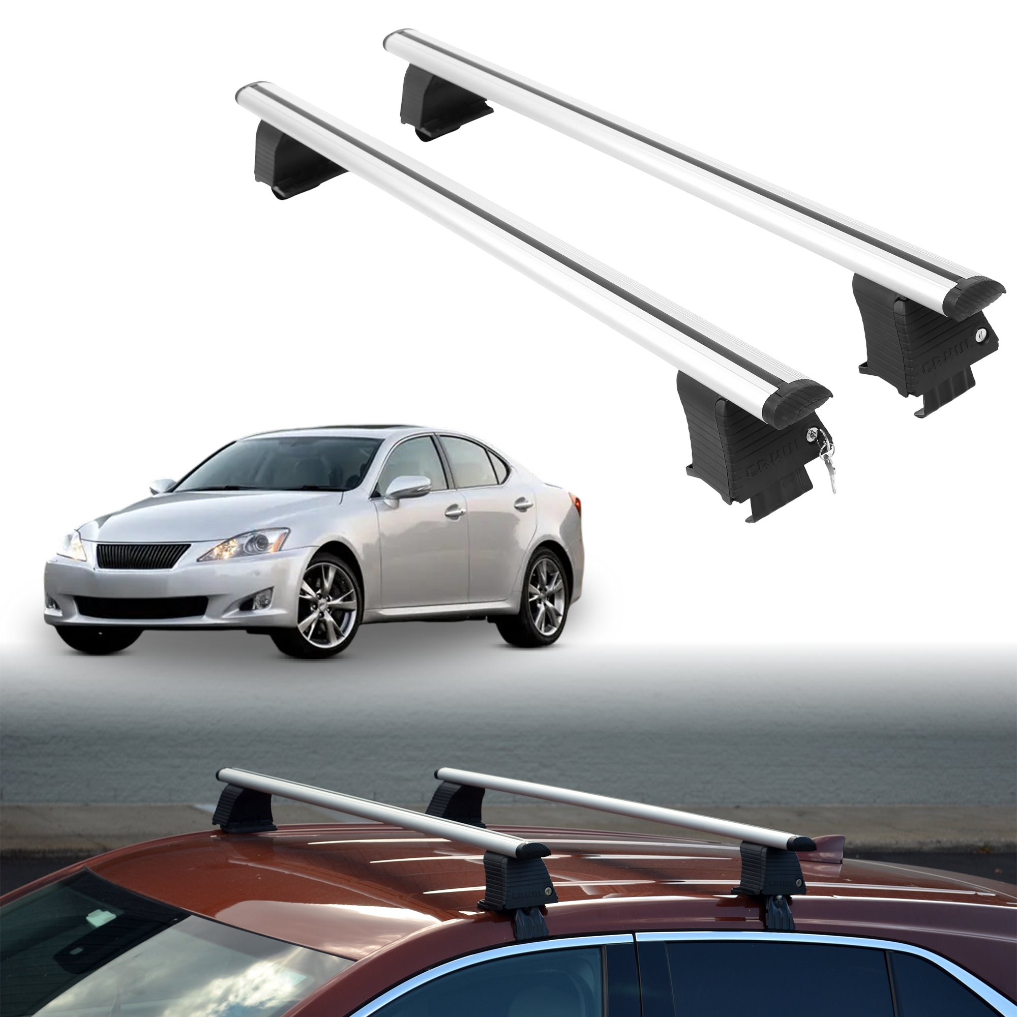 Roof Rack Crossbars for Lexus IS 2006-2013 Fits Naked Roof - Silver