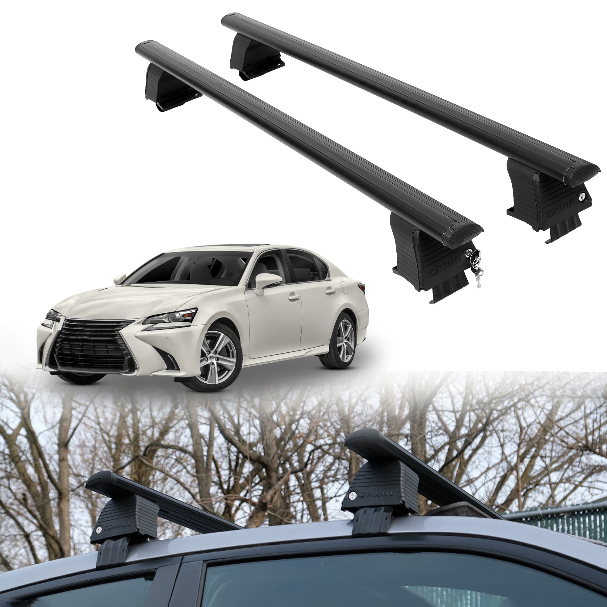 Roof Rack Crossbars for Lexus GS 2012-2020 Fits Naked Roof - Black