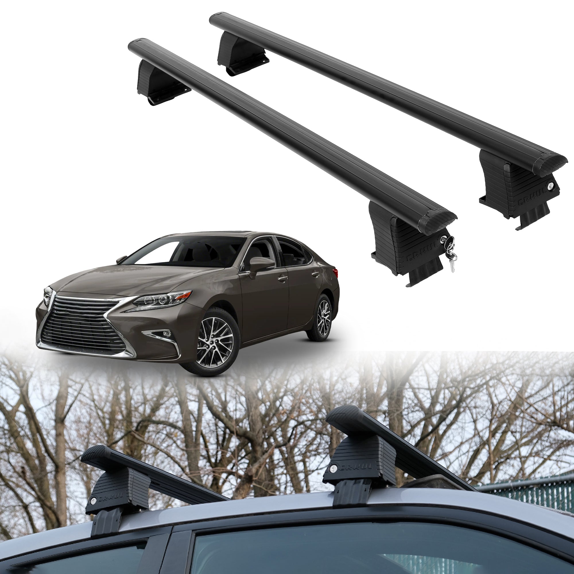 Roof Rack Crossbars for Lexus ES 2013-2018 Fits Naked Roof - Black