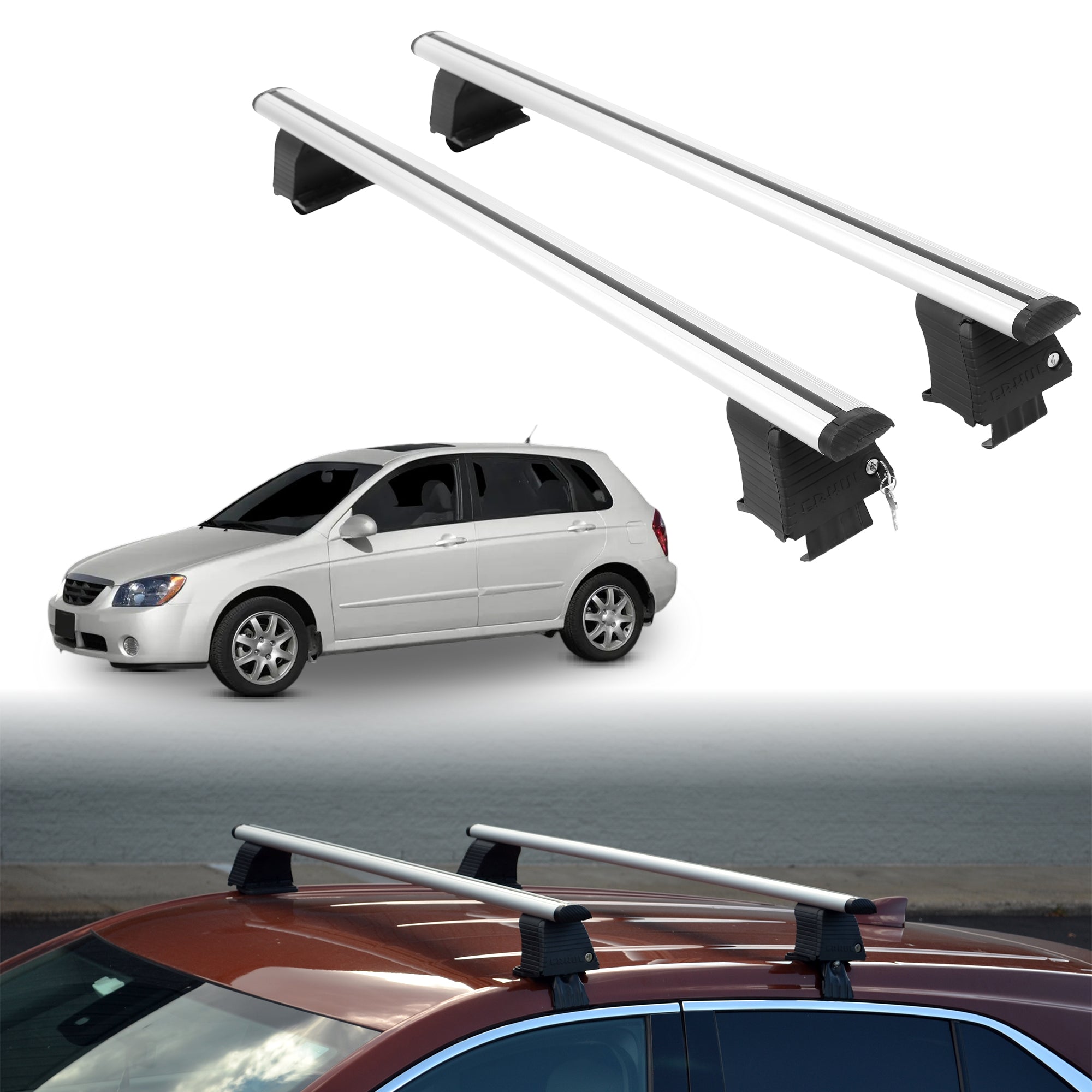Roof Rack Crossbars for Kia Spectra5 2005-2009 Fits Naked Roof - Silver