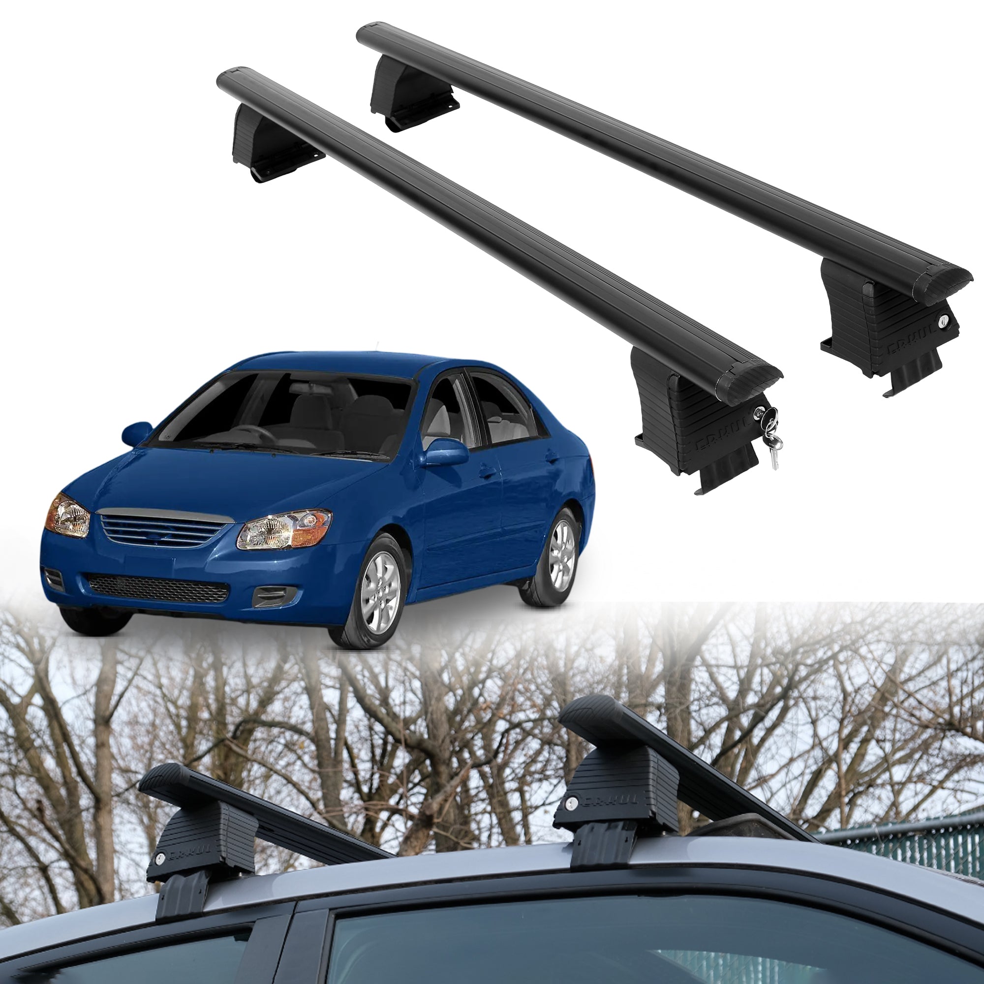 Roof Rack Crossbars for Kia Spectra 2000-2009 Fits Naked Roof - Black