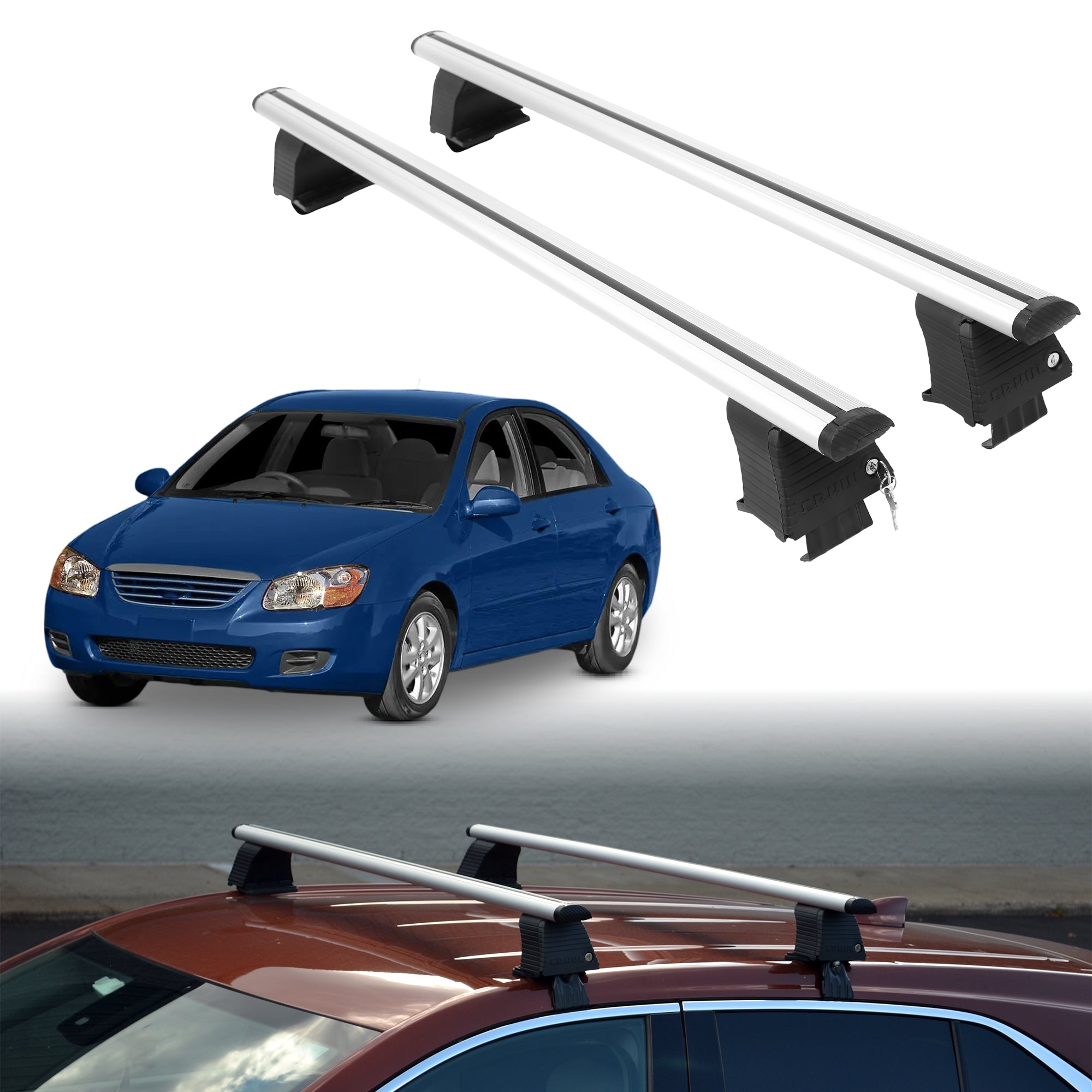 Roof Rack Crossbars for Kia Spectra 2000-2009 Fits Naked Roof - Silver