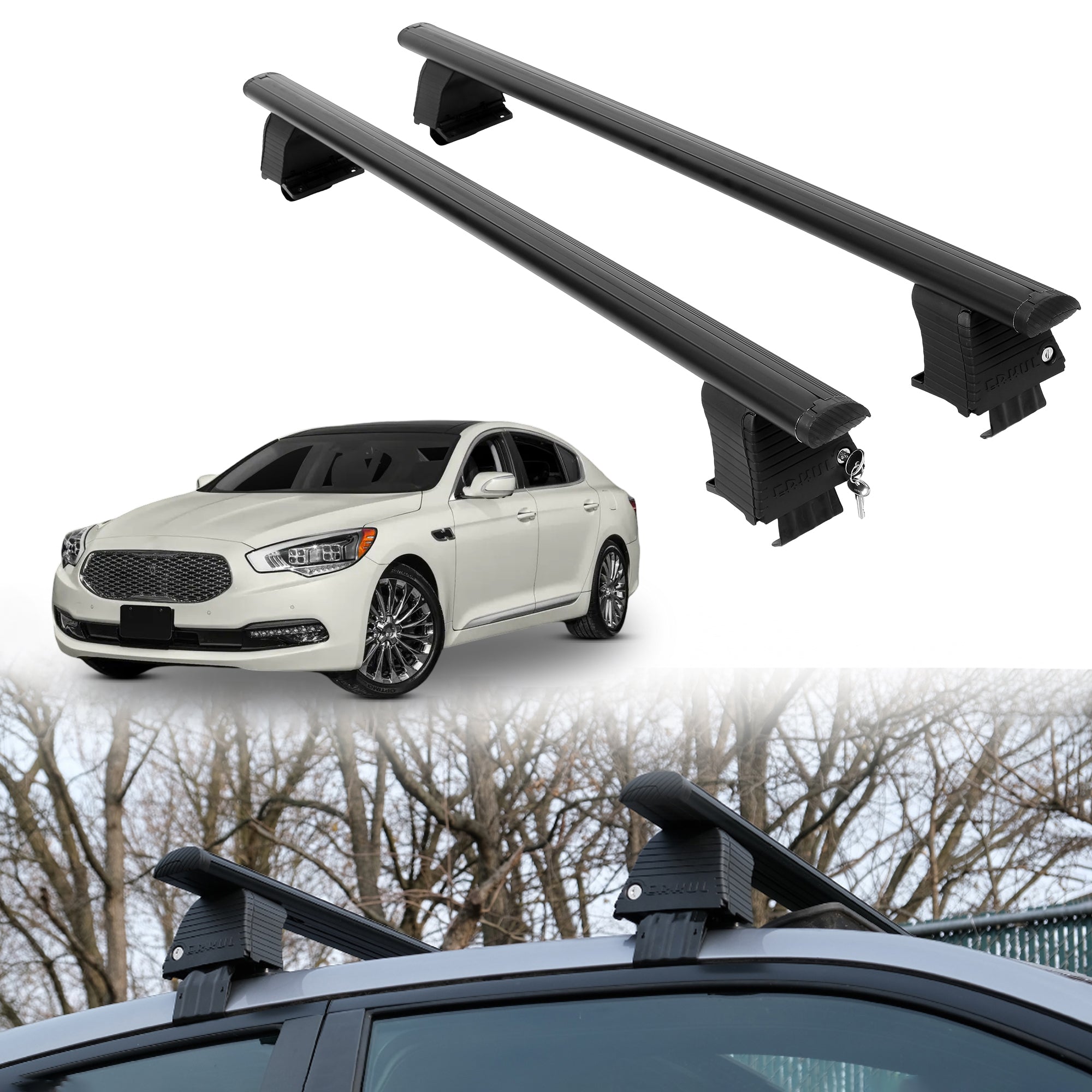 Roof Rack Crossbars for Kia K900 2015-2018 Fits Naked Roof - Black