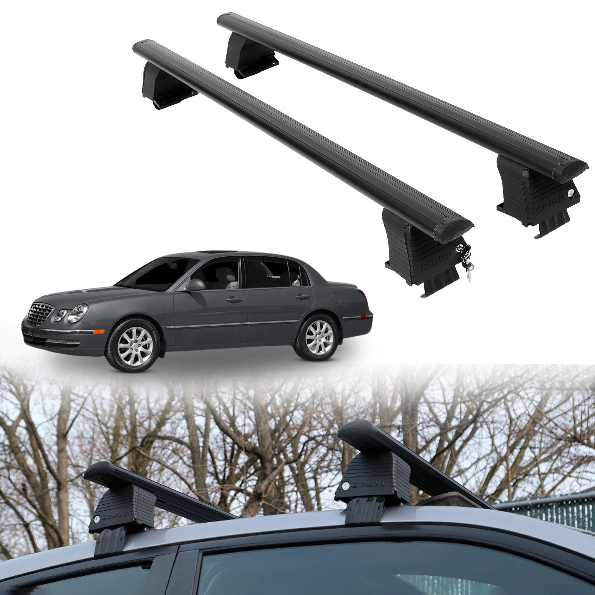 Roof Rack Crossbars for Kia Amanti 2004-2009 Fits Naked Roof - Black