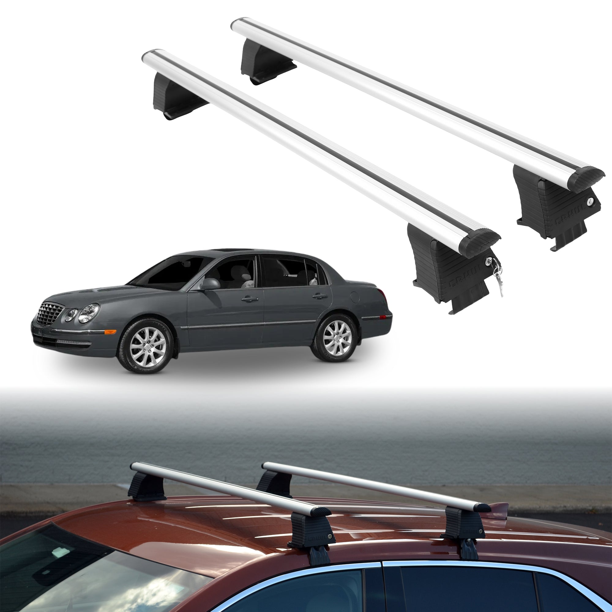Roof Rack Crossbars for Kia Amanti 2004-2009 Fits Naked Roof - Silver