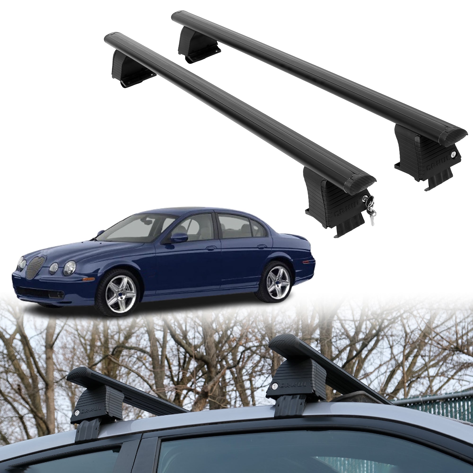 Roof Rack Crossbars for Jaguar S-Type 2000-2008 Fits Naked Roof - Black