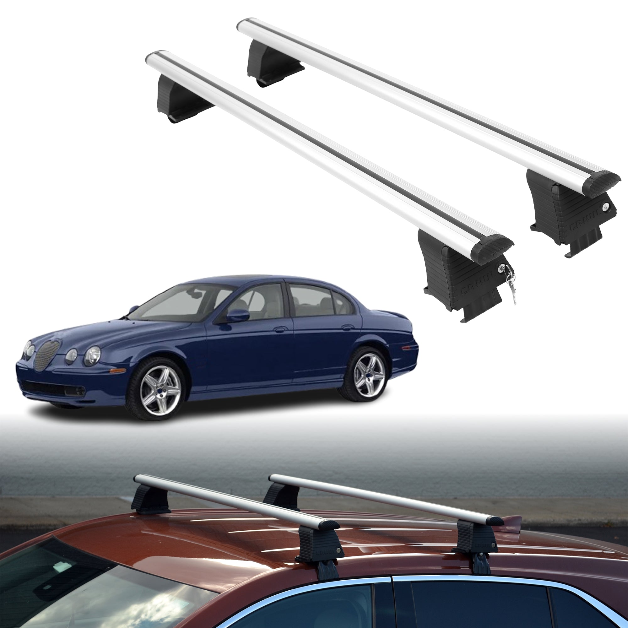 Roof Rack Crossbars for Jaguar S-Type 2000-2008 Fits Naked Roof - Silver