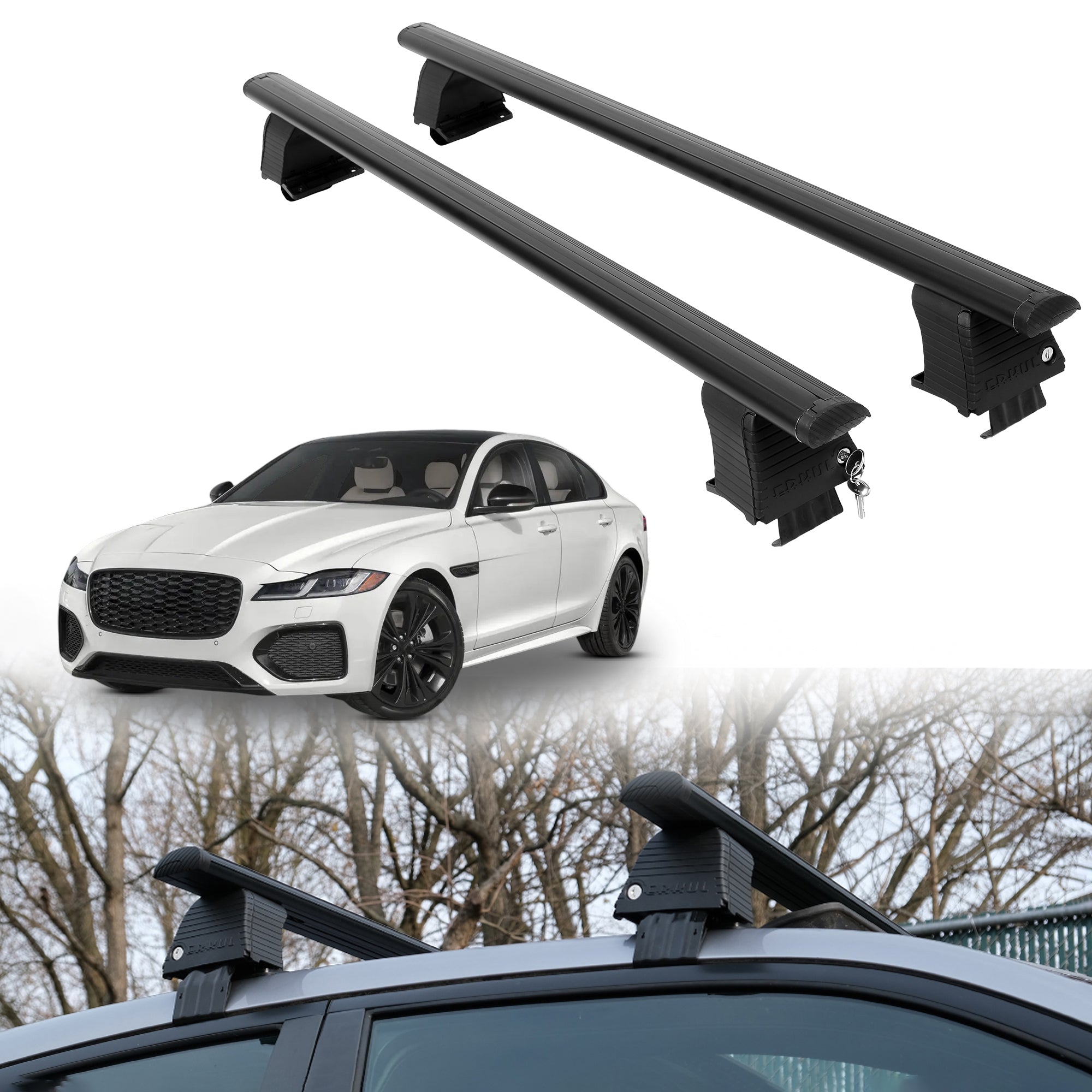 Roof Rack Crossbars for Jaguar XF 2016-2024 Fits Naked Roof - Black
