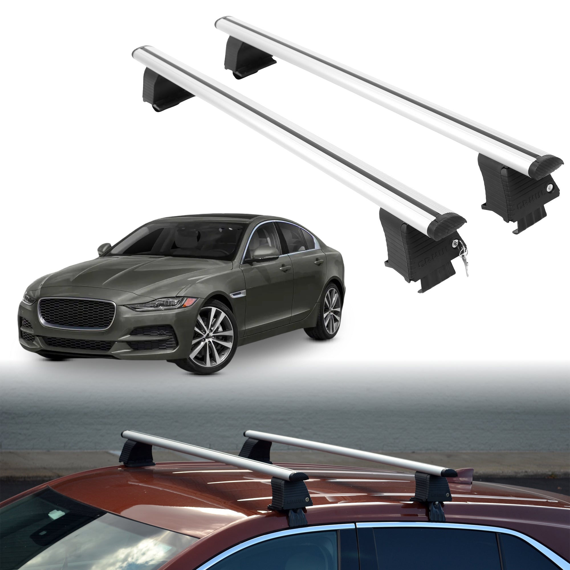 Roof Rack Crossbars for Jaguar XE 2017-2020 Fits Naked Roof - Silver