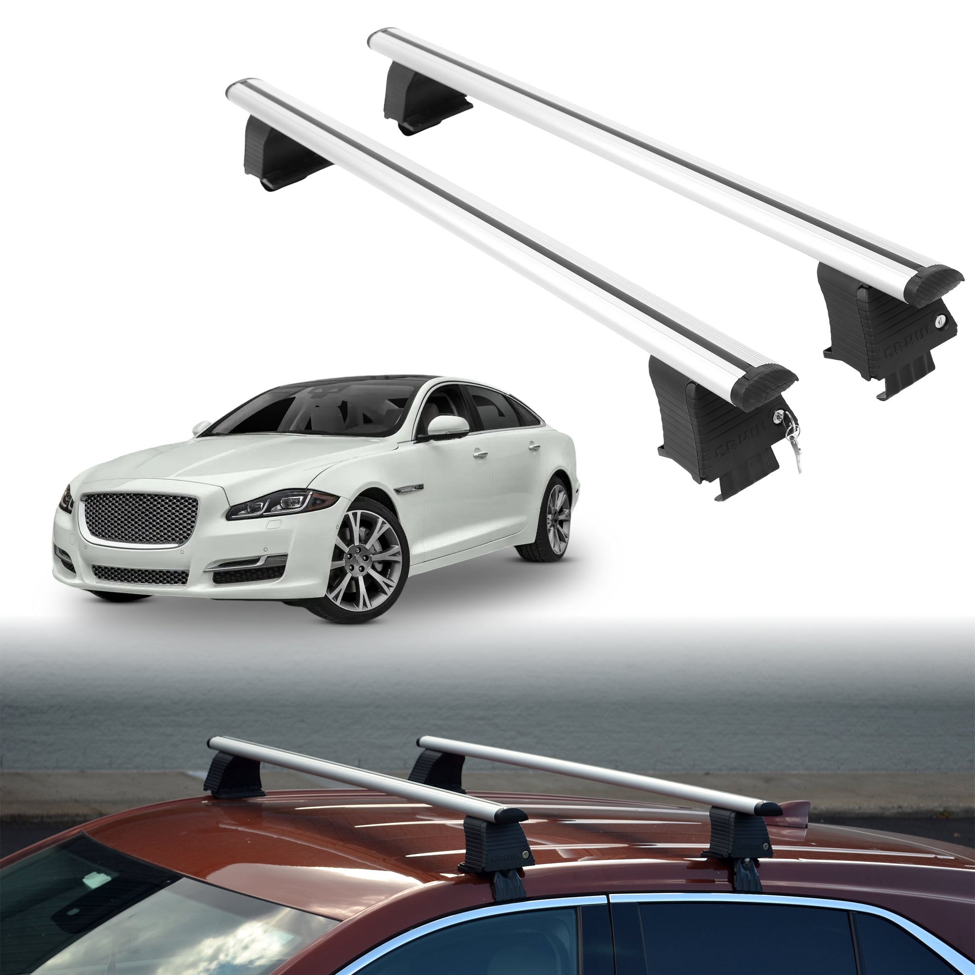 Roof Rack Crossbars for Jaguar XJ 2010-2019 Fits Naked Roof - Silver