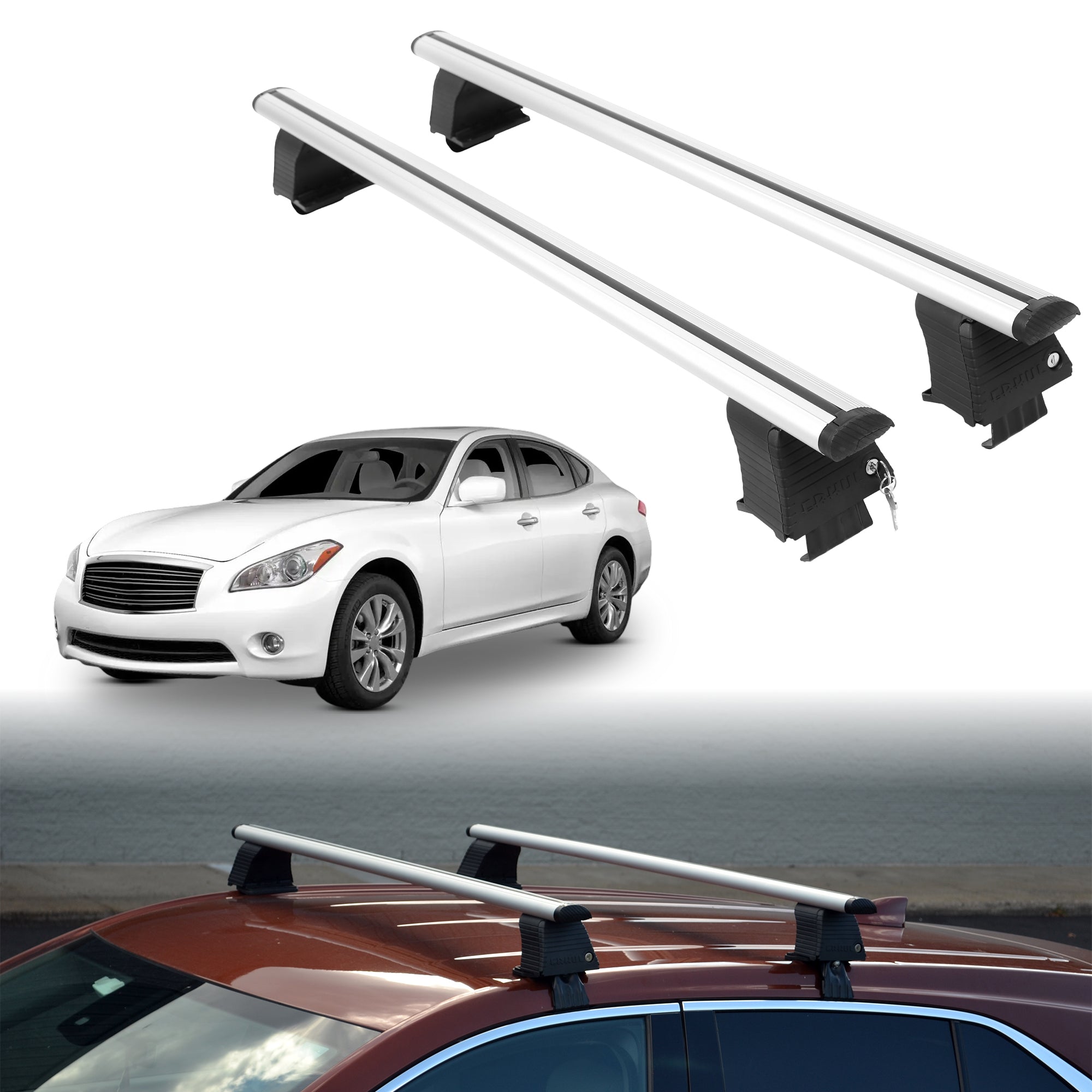 Roof Rack Crossbars for INFINITI M37 2011-2013 Fits Naked Roof - Silver