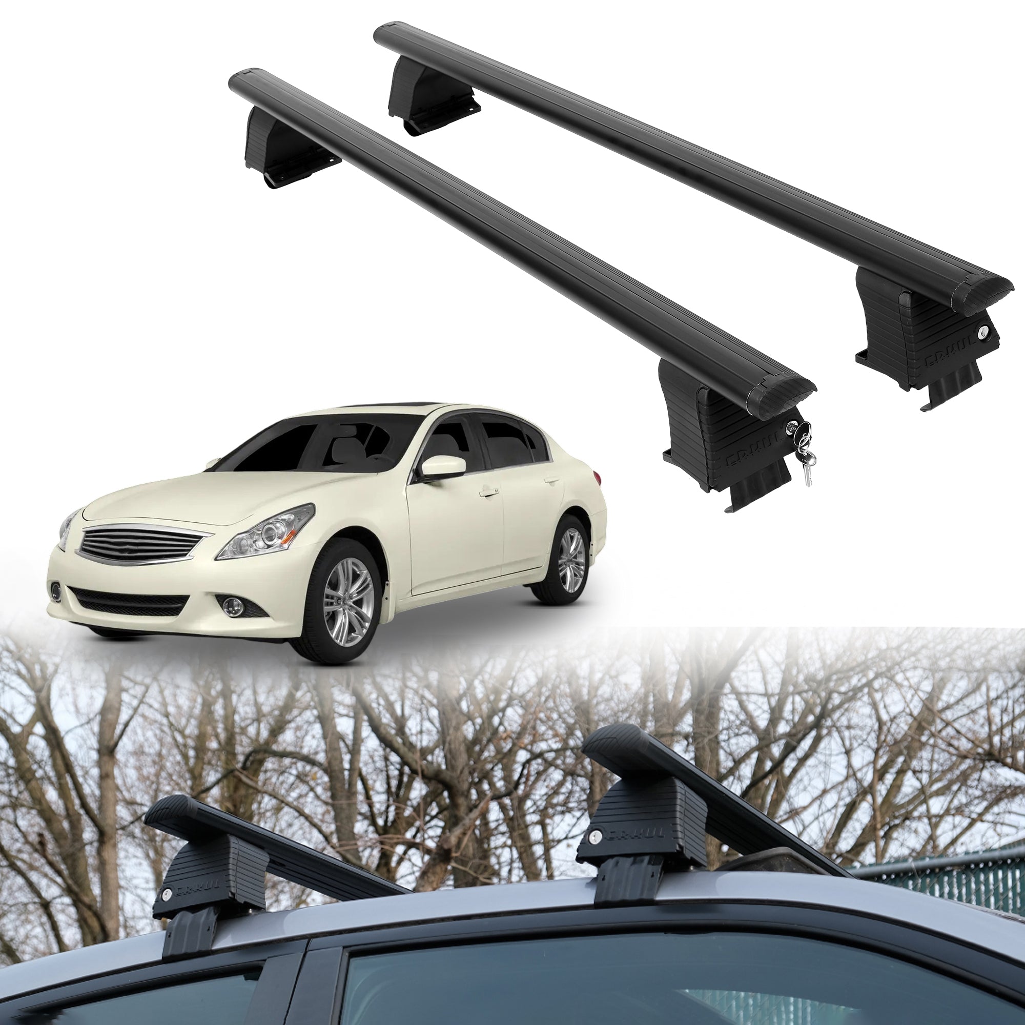 Roof Rack Crossbars for INFINITI Q40 2015 Fits Naked Roof - Black