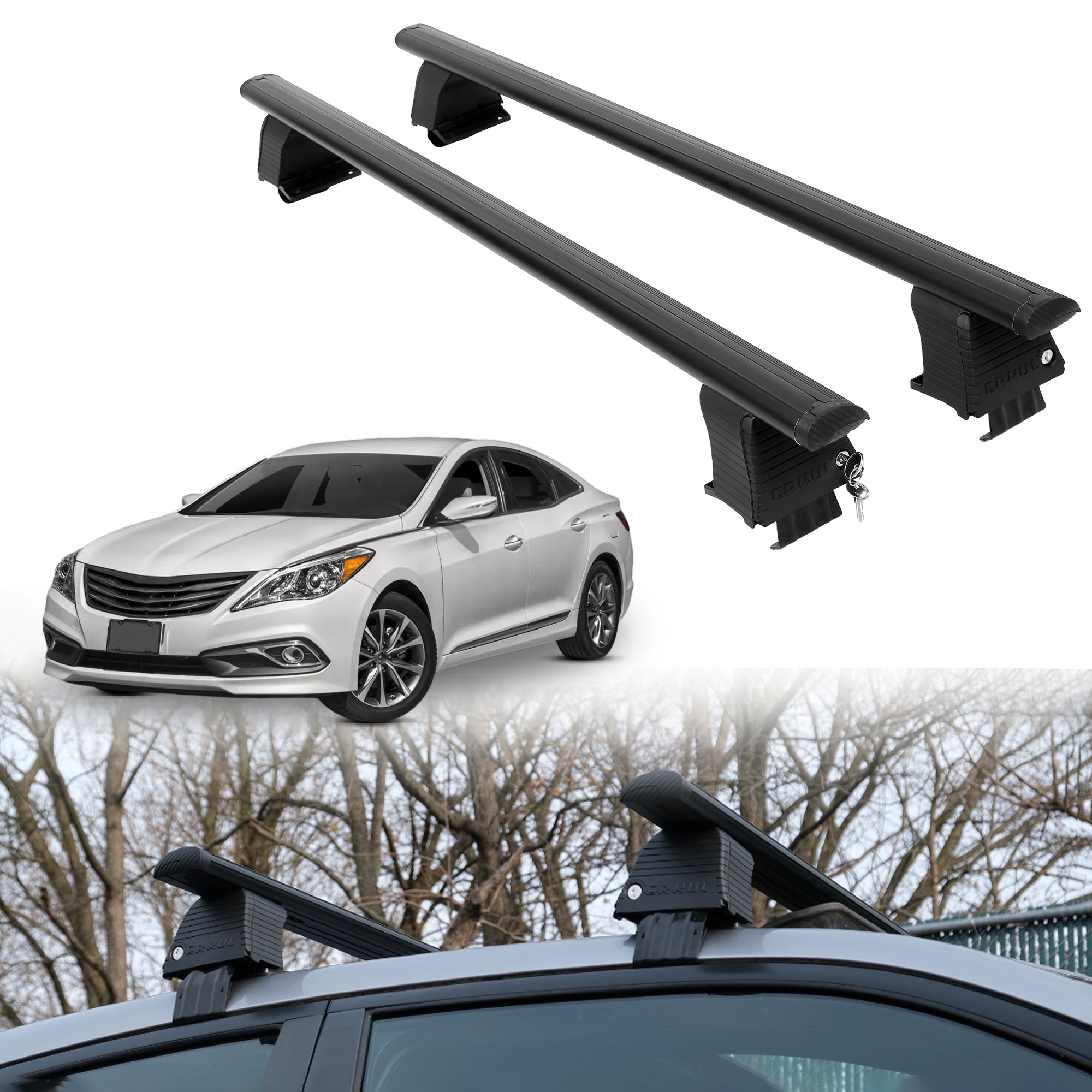 Roof Rack Crossbars for Hyundai Azera 2012-2017 Fits Naked Roof - Black