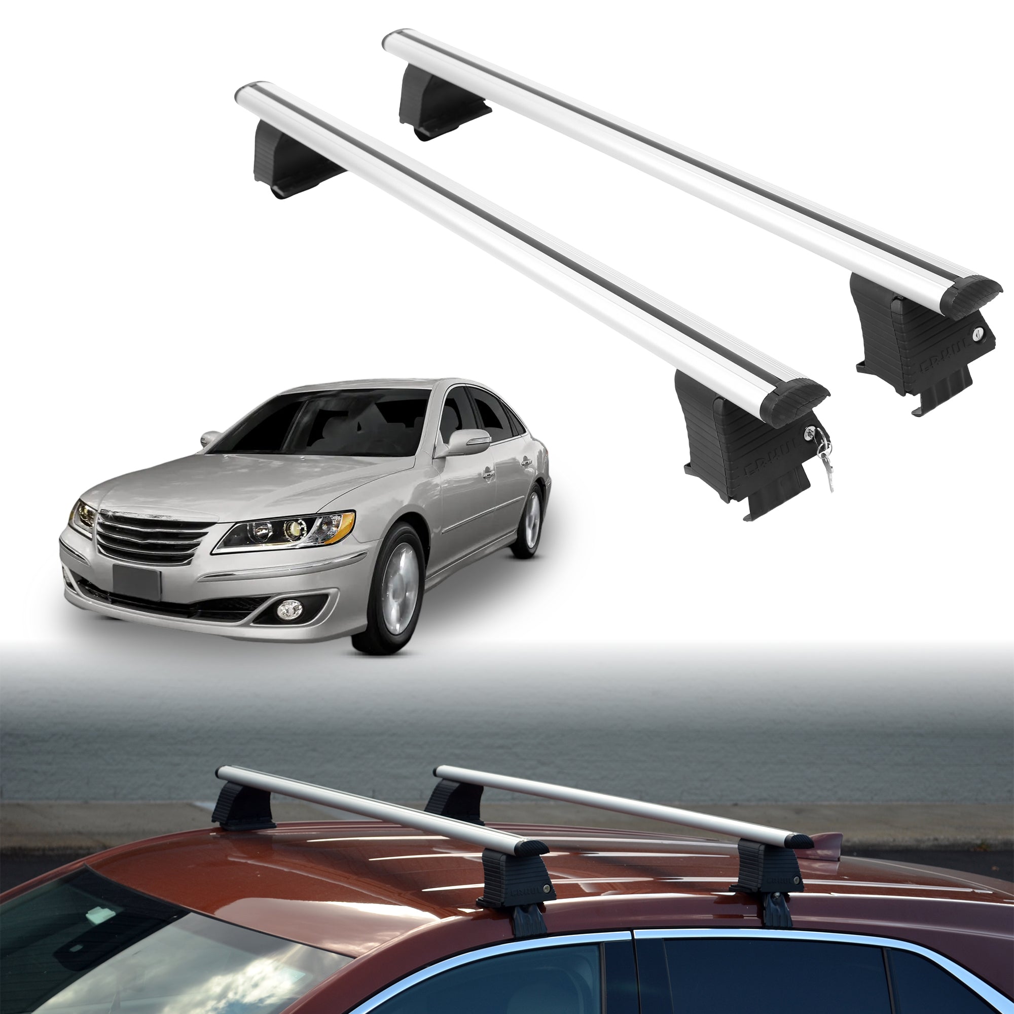 Roof Rack Crossbars for Hyundai Azera 2006-2011 Fits Naked Roof - Silver