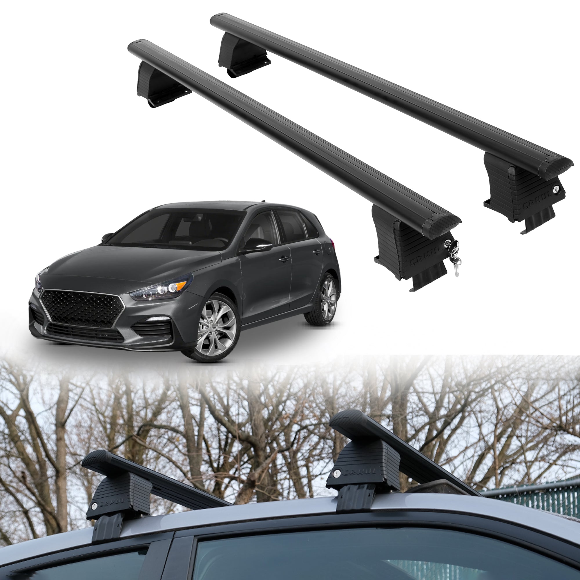 Roof Rack Crossbars for Hyundai Elantra GT 2018-2020 - Black