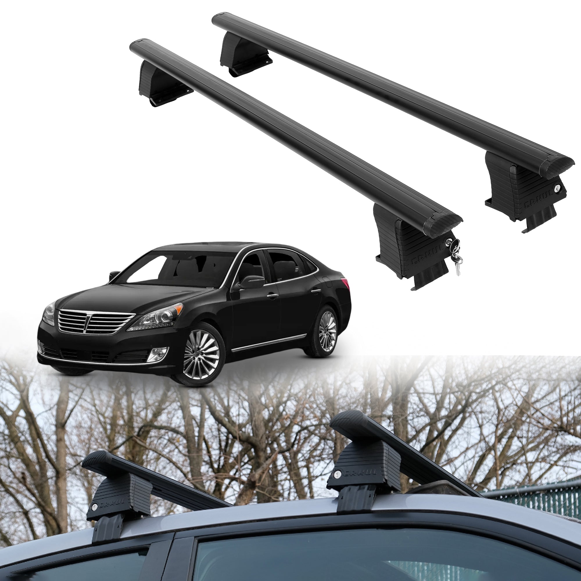 Roof Rack Crossbars for Hyundai Equus 2011-2016 Fits Naked Roof - Black