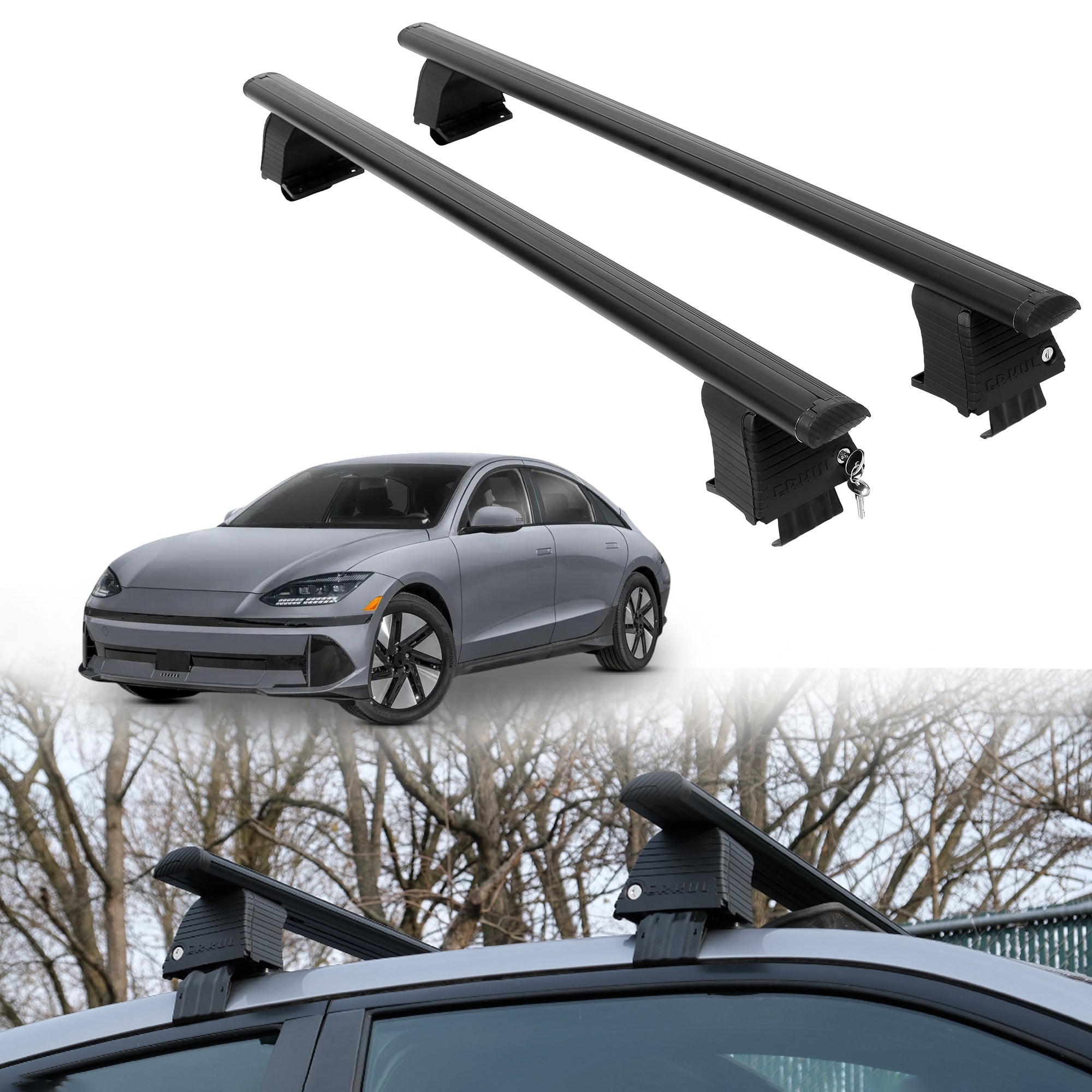 Roof Rack Crossbars for Hyundai Ioniq 6 2023-2025 Fits Naked Roof - Black