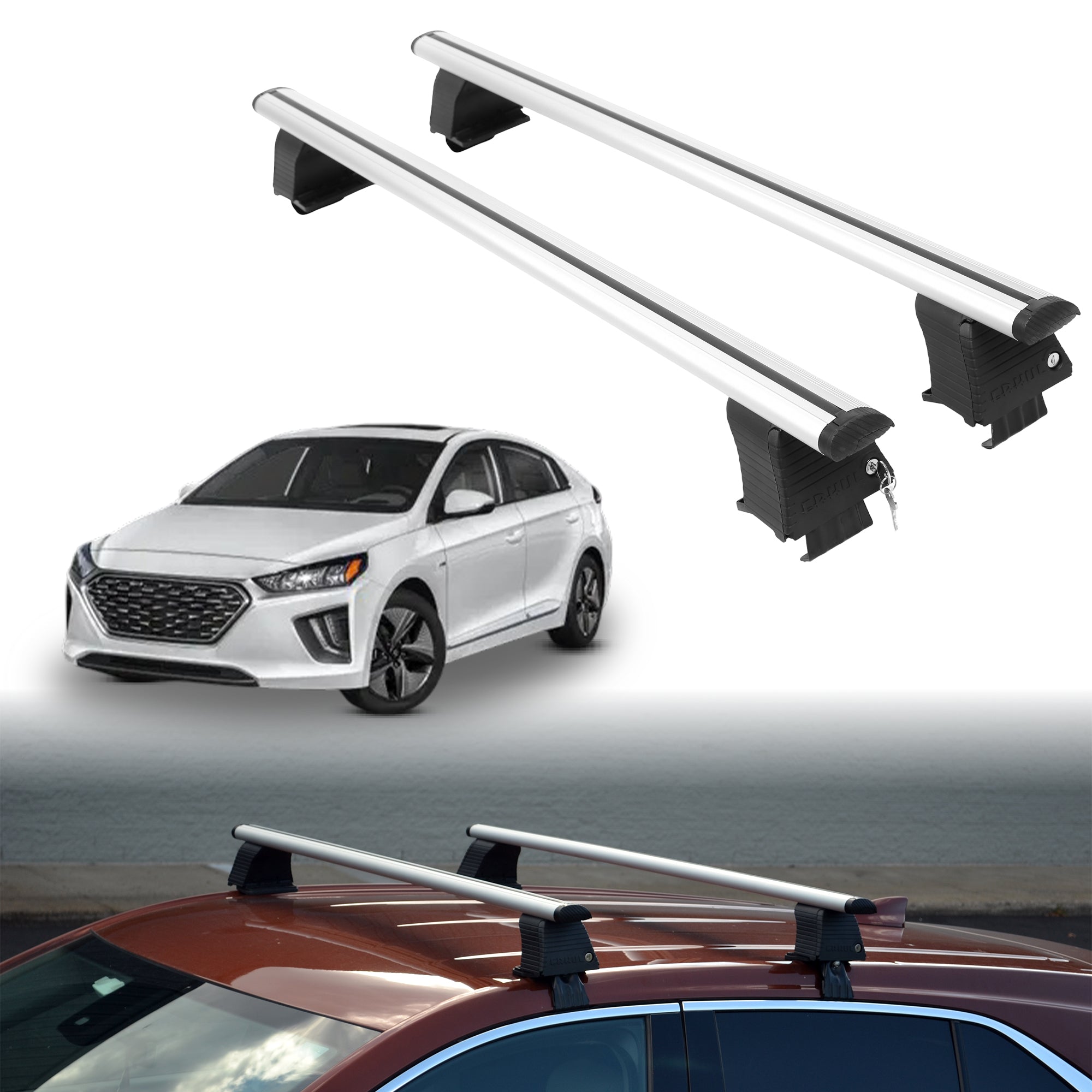 Roof Rack Crossbars for Hyundai Ioniq Hybrid 2017-2022 - Silver