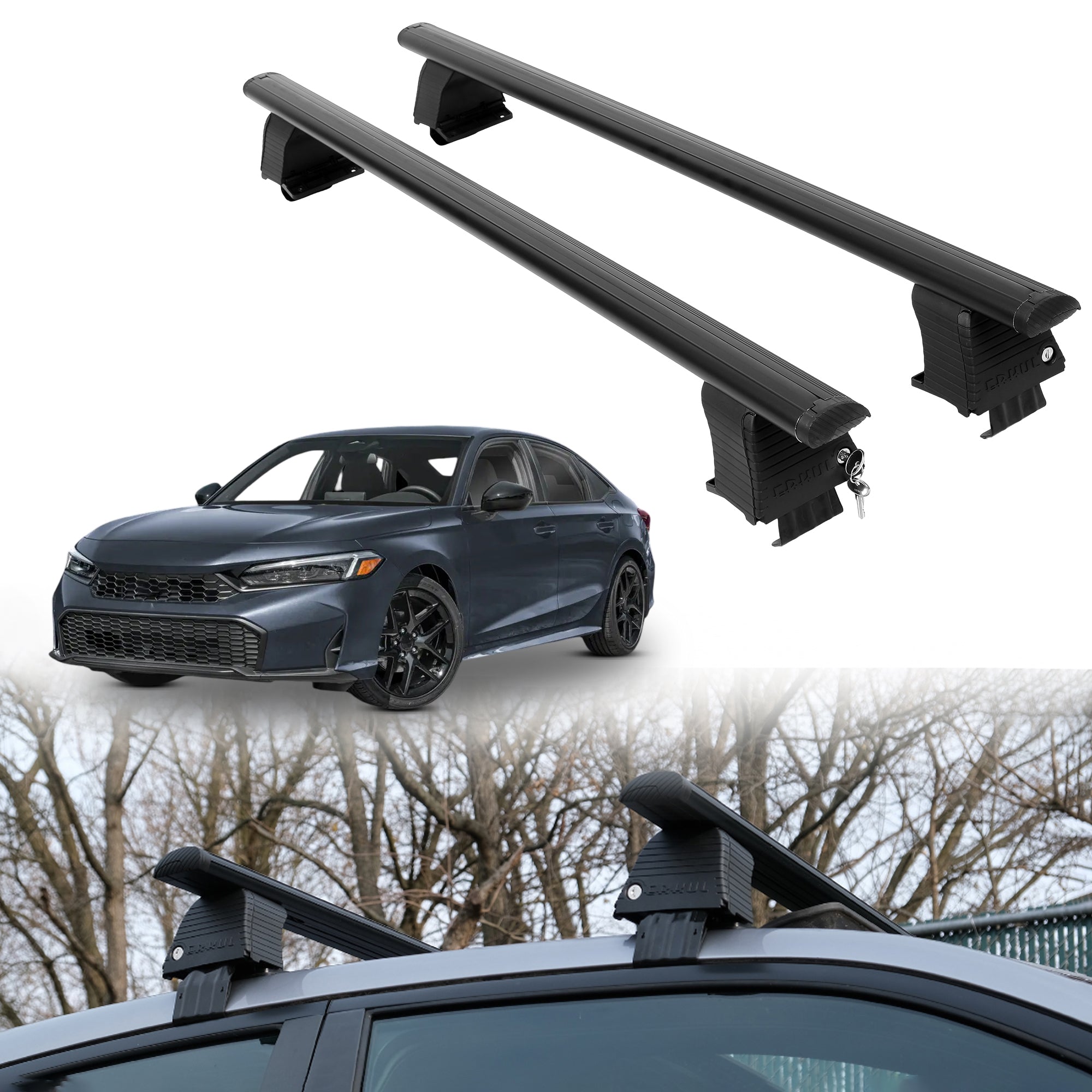 Roof Rack Crossbars for Honda Civic 2022-2026 Fits Naked Roof - Black