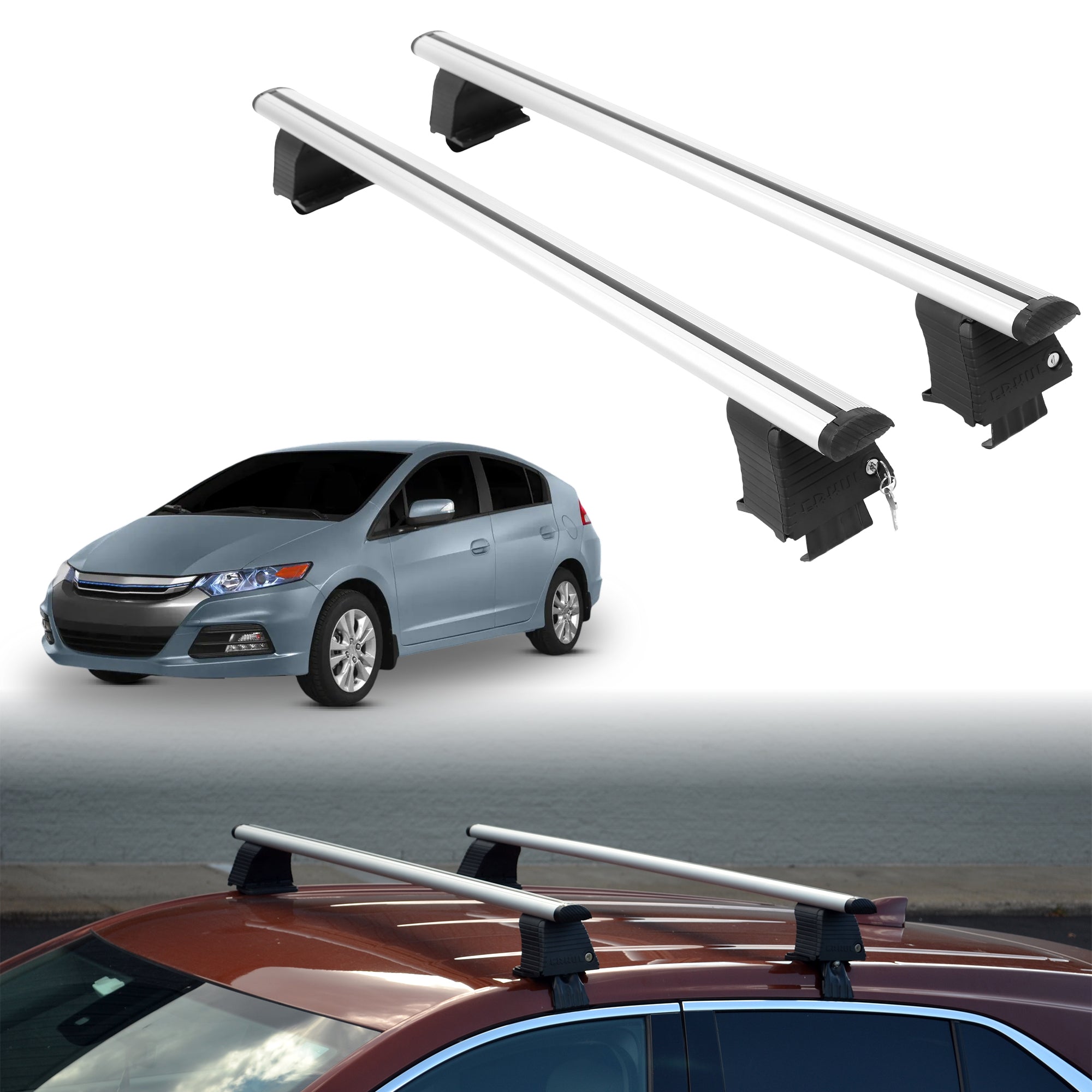 Roof Rack Crossbars for Honda Insight 2010-2014 Fits Naked Roof - Silver