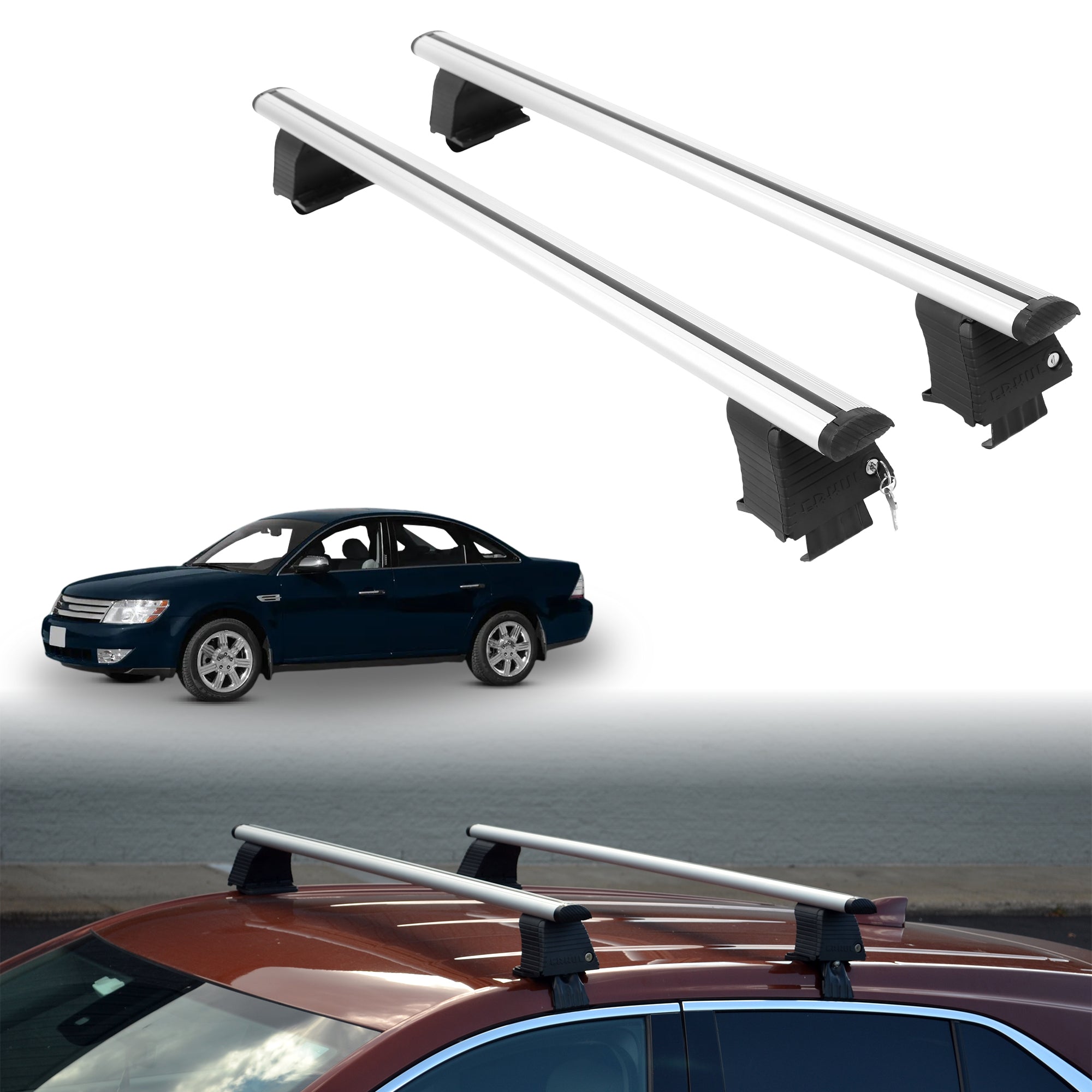 Roof Rack Crossbars for Ford Taurus 2000-2009 Fits Naked Roof - Silver