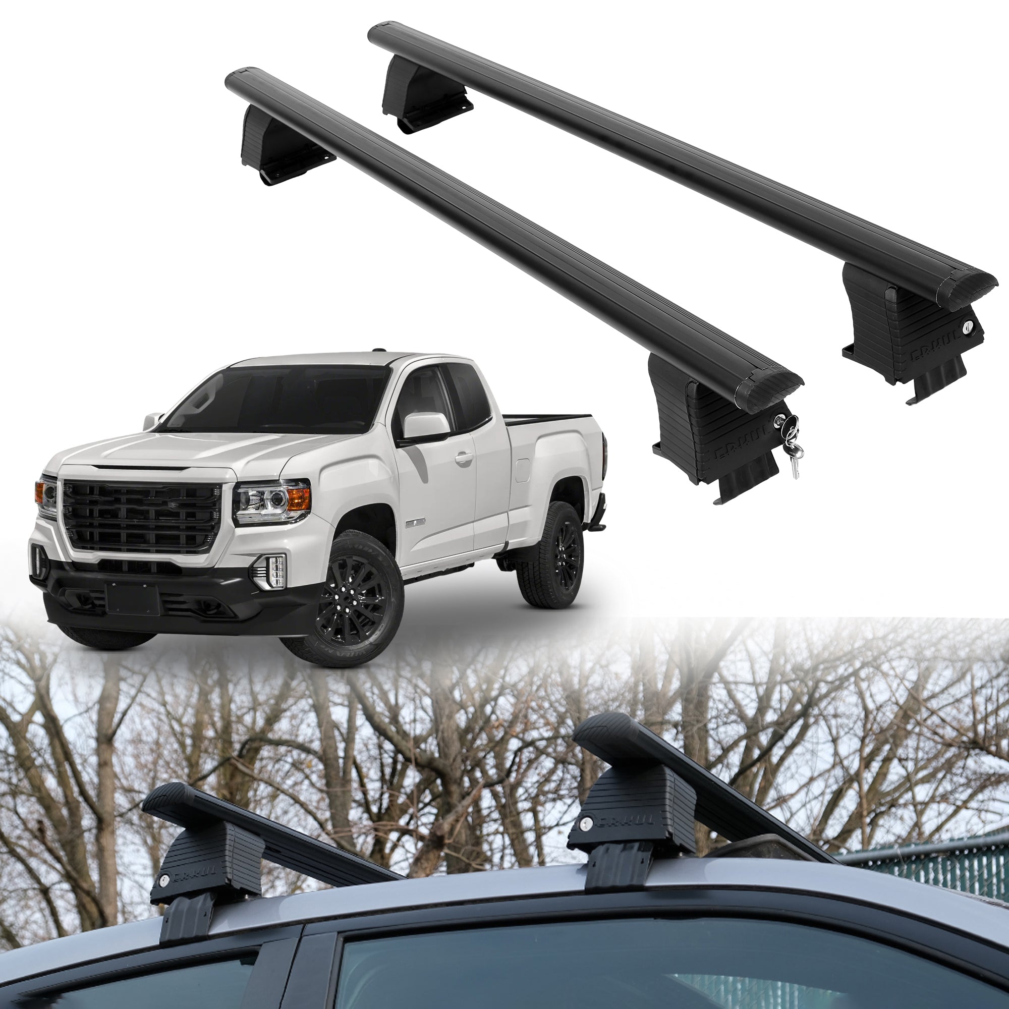 Roof Rack Crossbars for GMC Canyon 2015-2022 Fits Naked Roof - Black