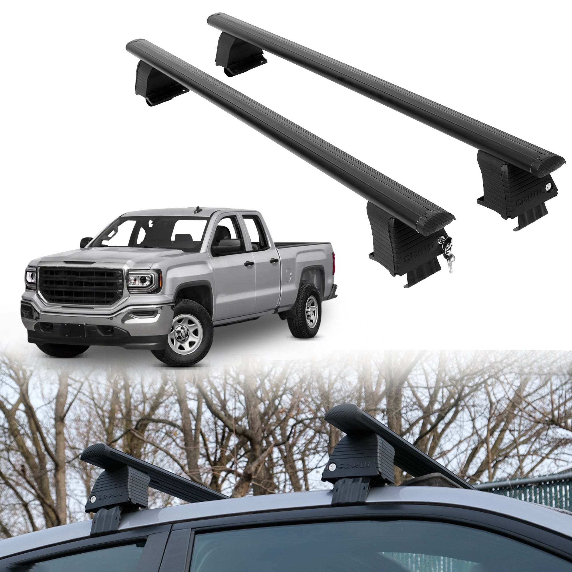 Roof Rack Crossbars for GMC Sierra 1500 2014-2018 Fits Naked Roof - Black